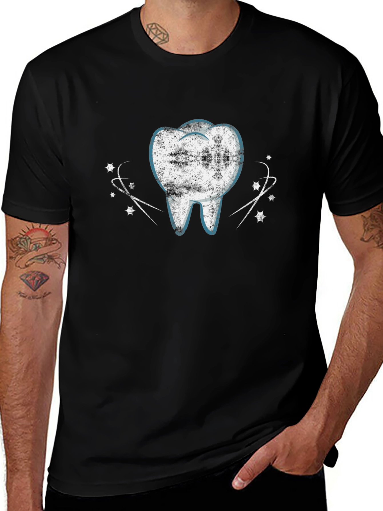 Variant 7 of Dental Tee: Vintage Tooth Graphic Black T-Shirt