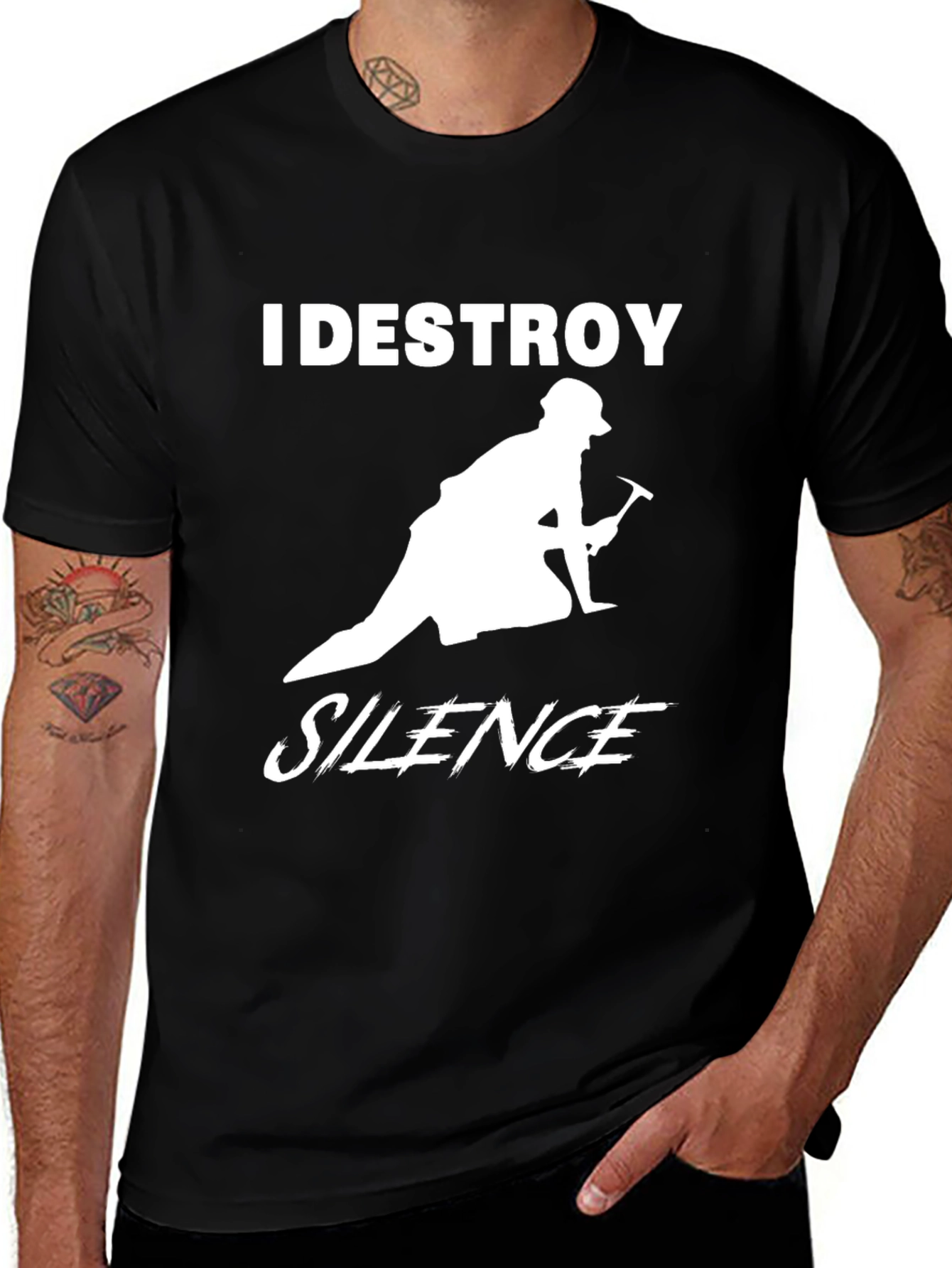 Variant 21 of I Destroy Silence Graphic Tee - Rock Breaking Design