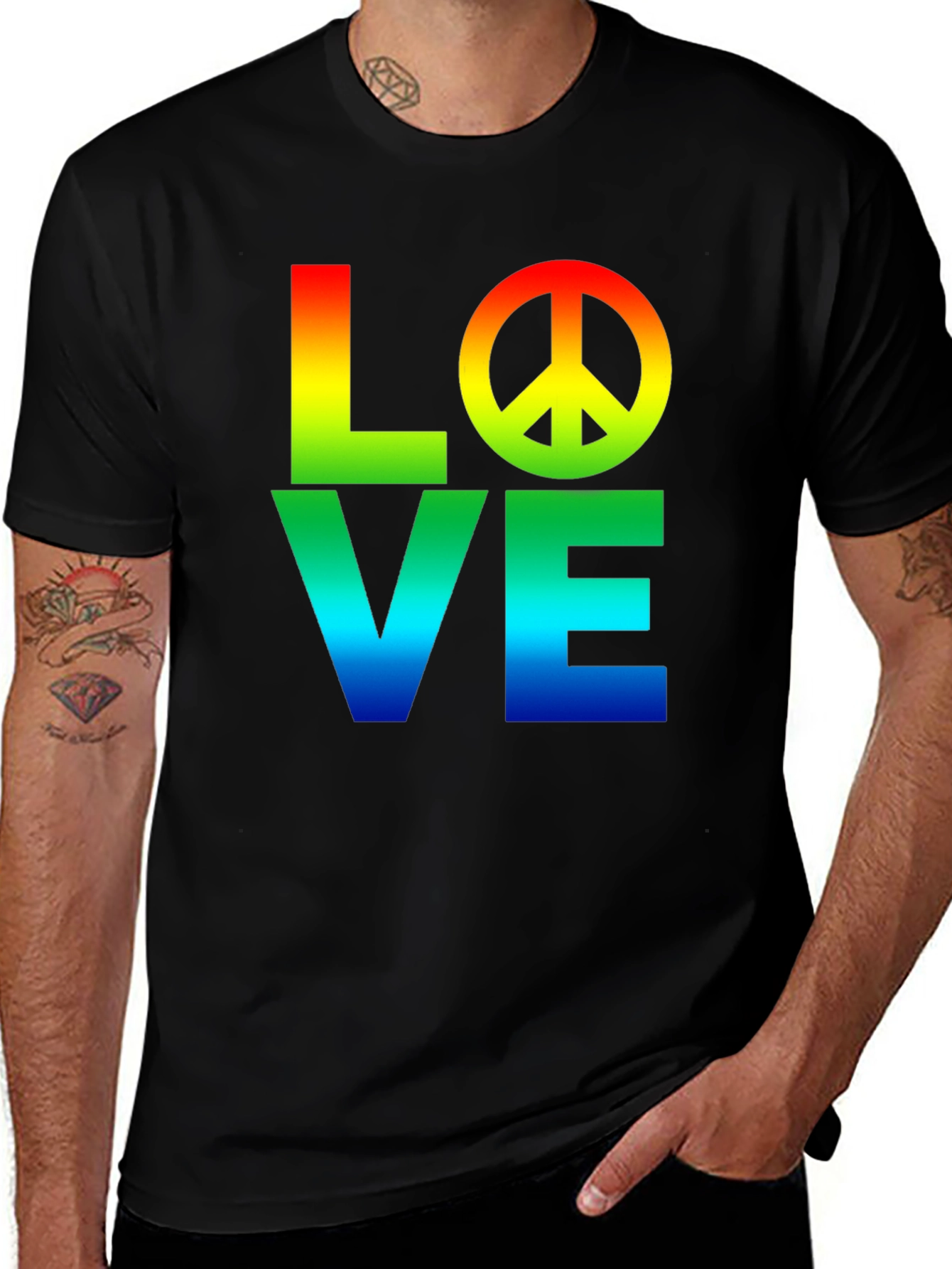 Variant 16 of Rainbow LOVE Peace Sign Graphic Tee
