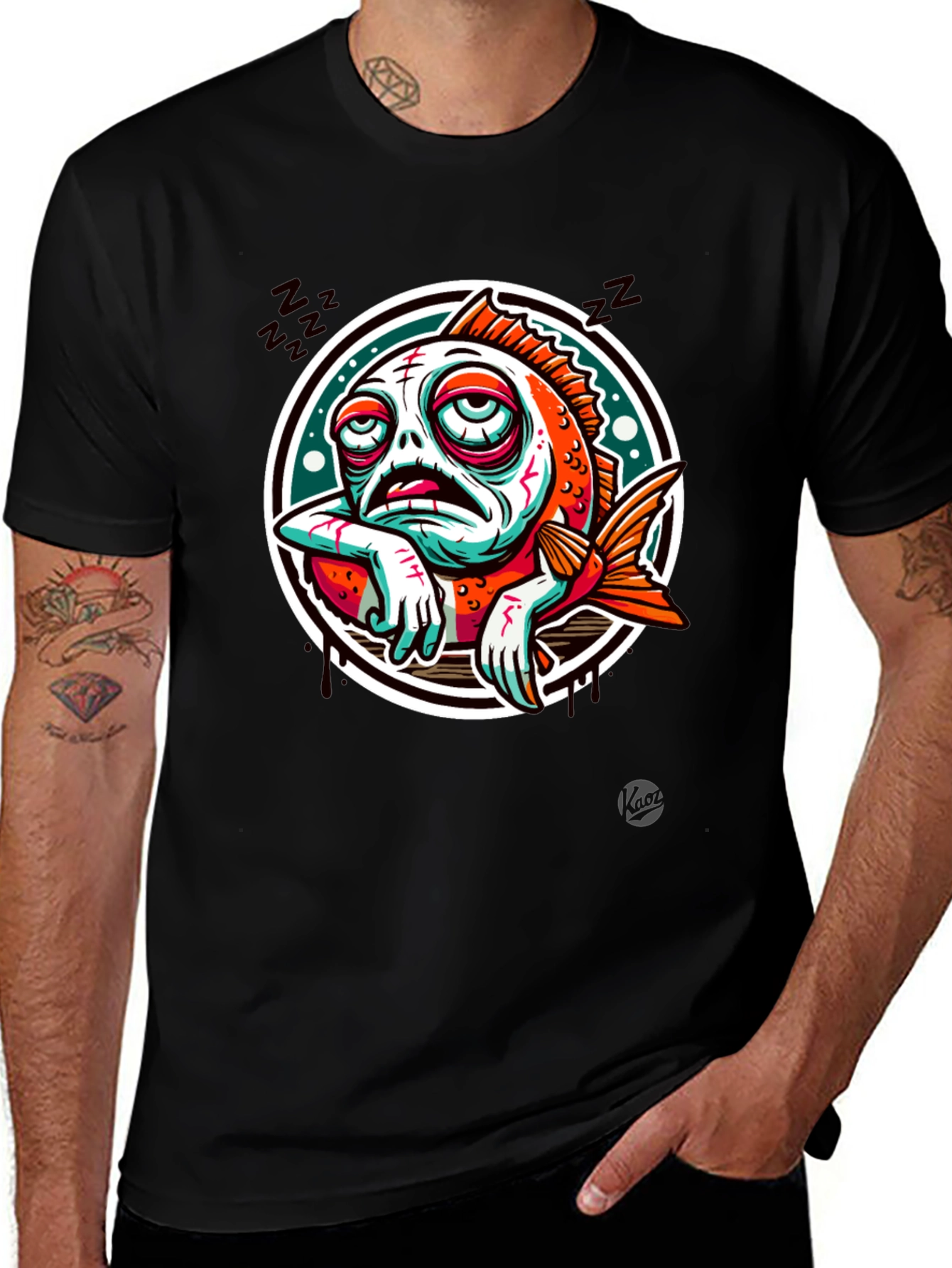 Variant 6 of Sleepy Fish Graphic Tee - Black Cotton T-Shirt