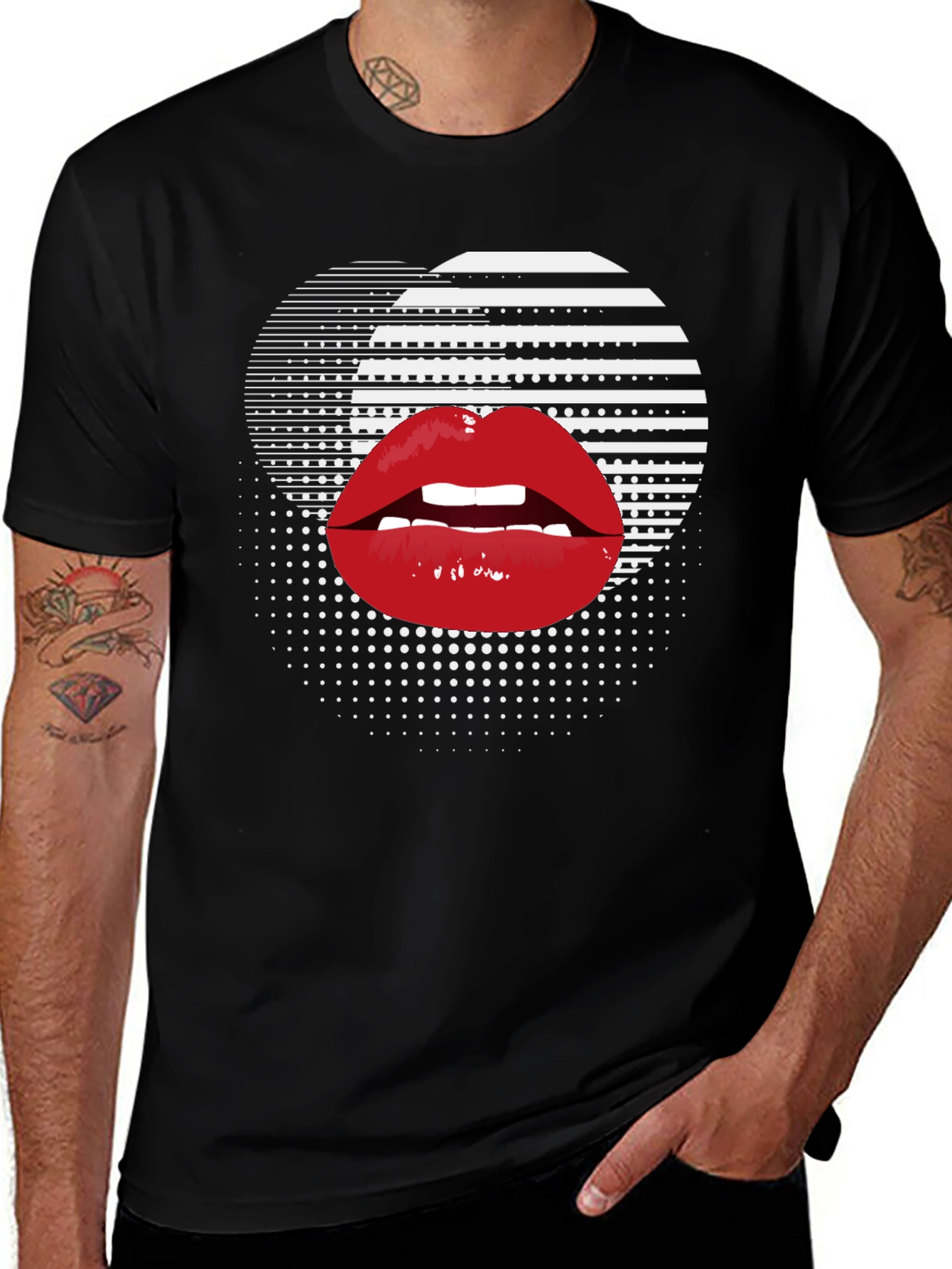 Variant 20 of Red Lips Graphic Black T-Shirt