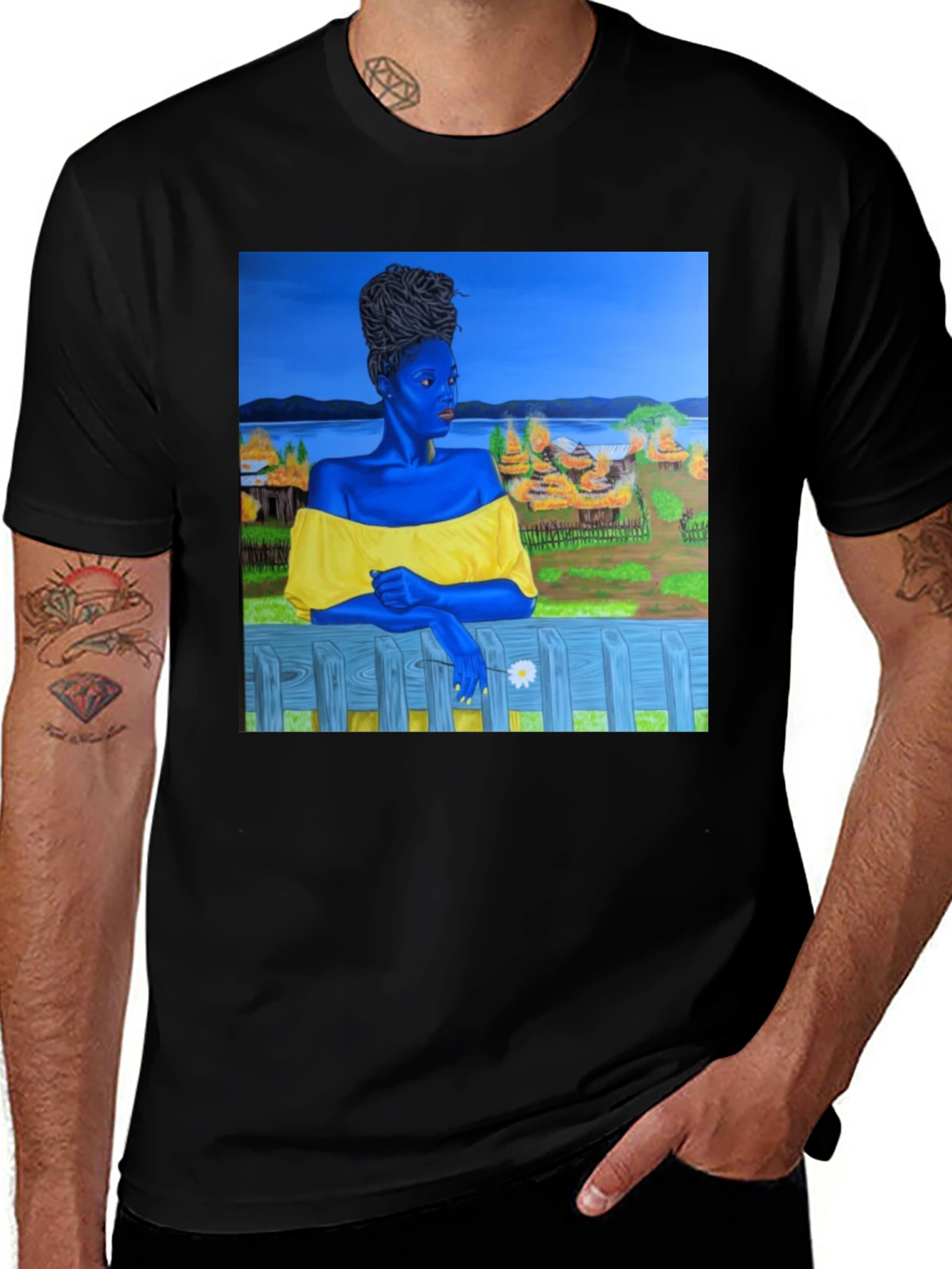 Variant 16 of Black T-Shirt with Artistic Portrait Print