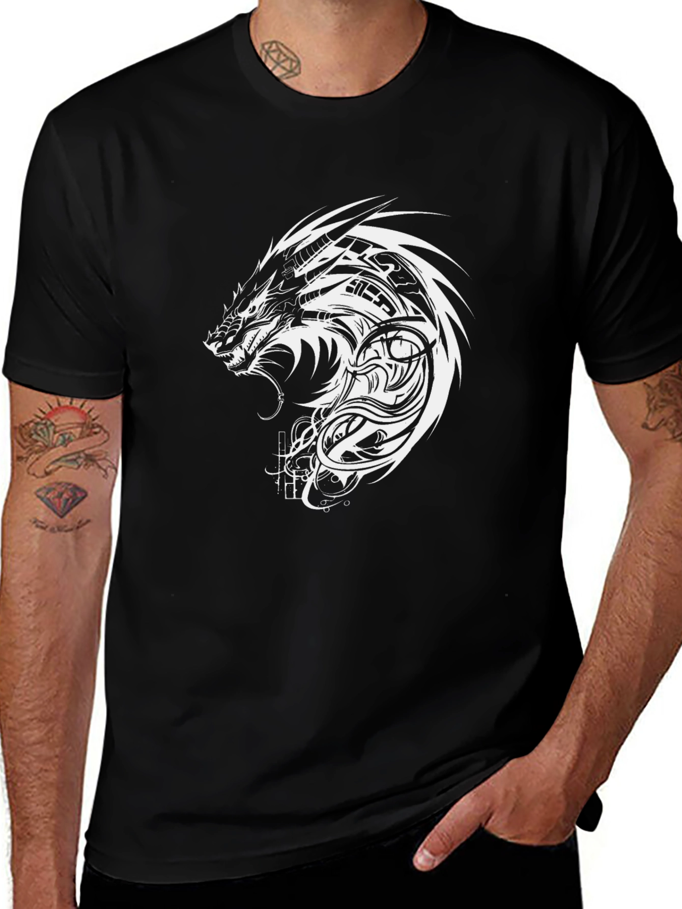 Variant 20 of Dragon Graphic Black T-Shirt - Unique Tattoo Style Design