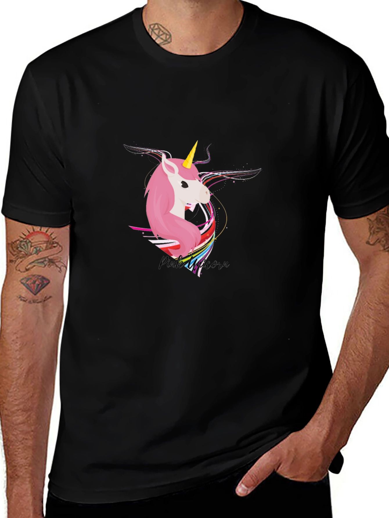 Variant 2 of Unicorn Graphic Tee - Black Cotton Shirt