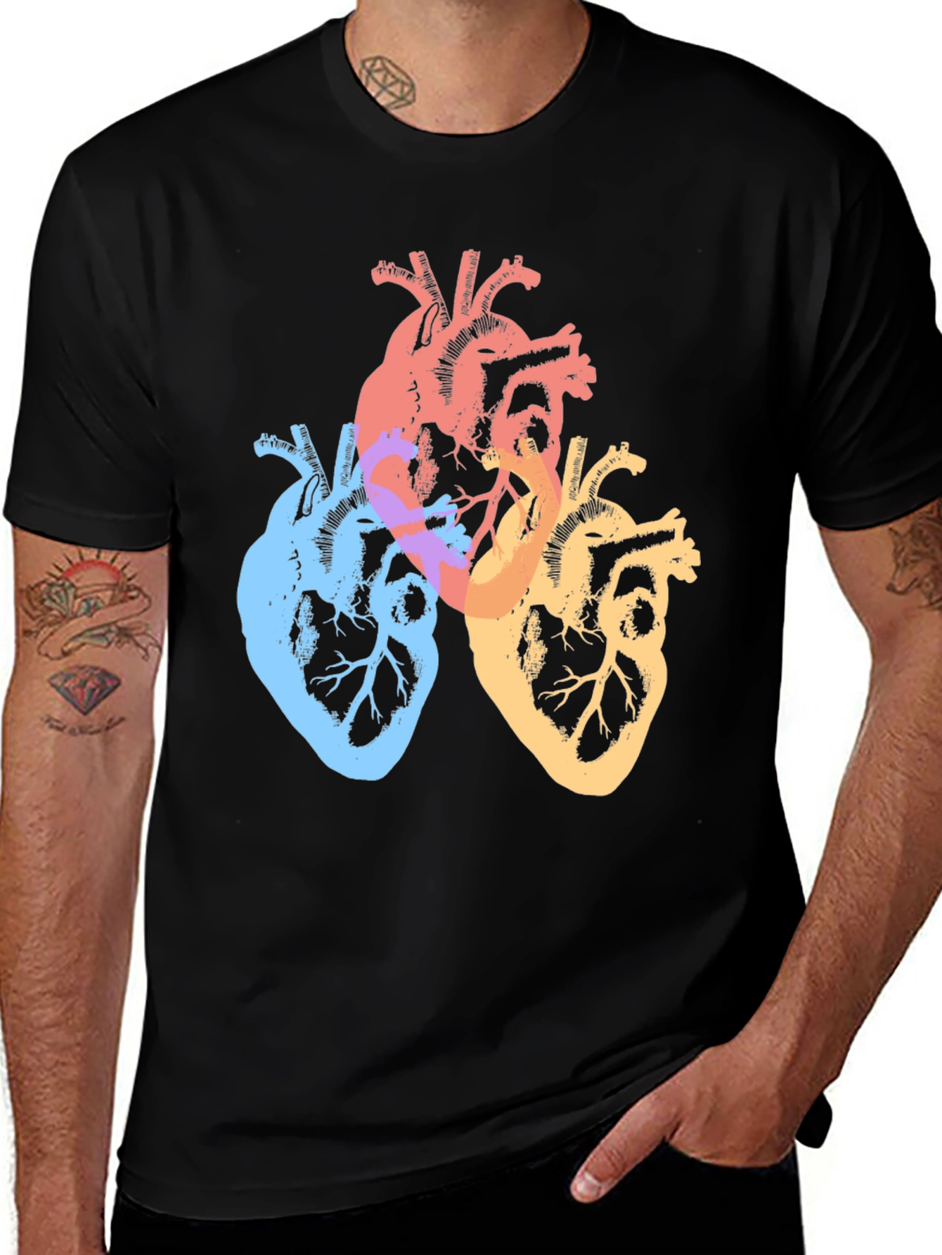 Variant 16 of Colorful Anatomical Hearts Graphic Tee - Black