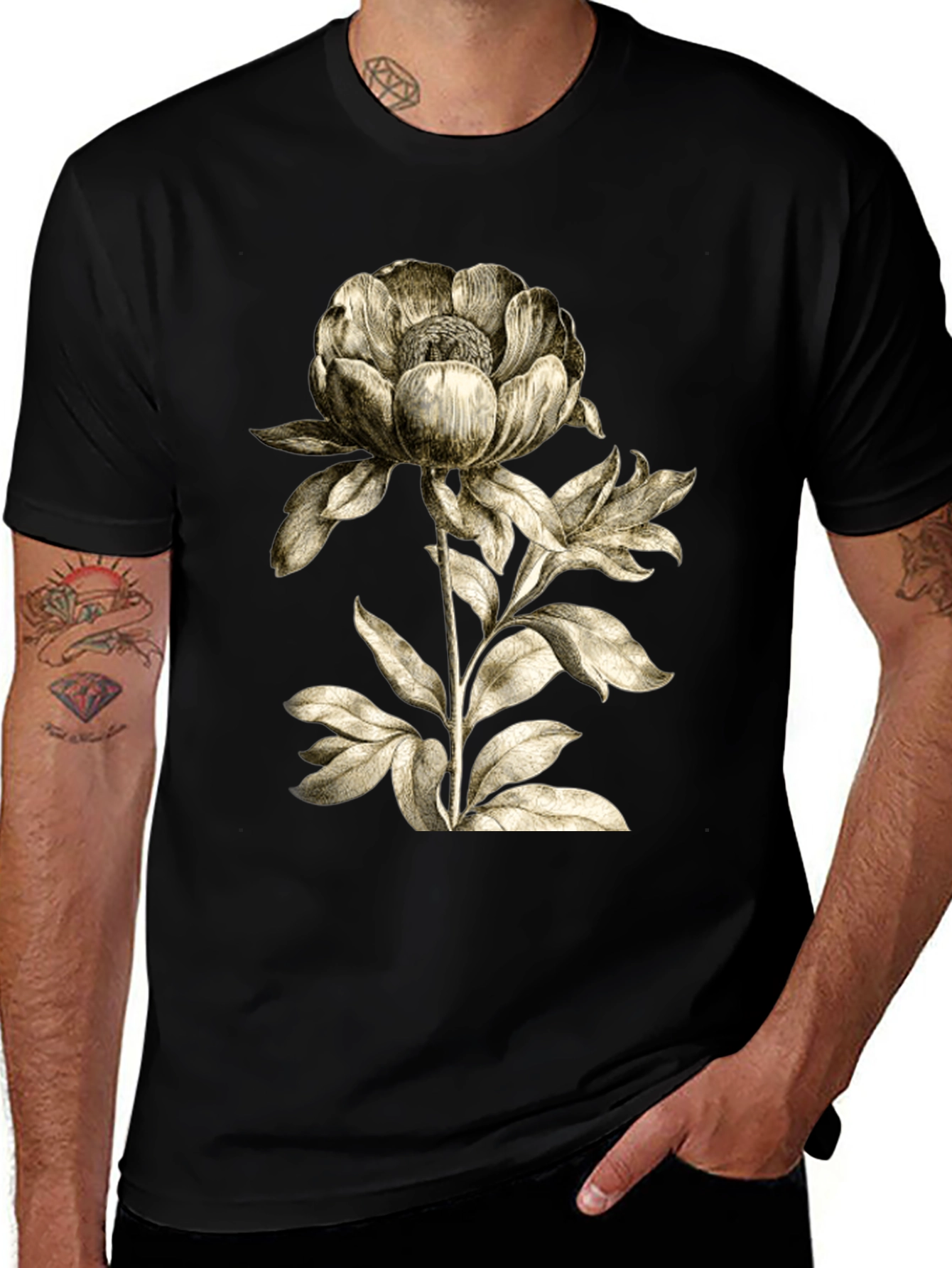 Variant 6 of Botanical Flower Graphic T-Shirt - Black