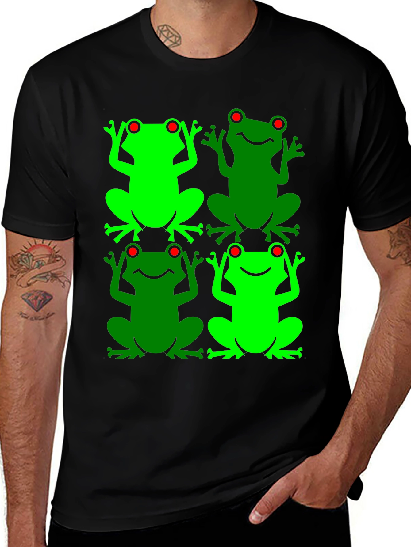 Variant 19 of Fun Frog Graphic Tee - Black Cotton Casual Shirt