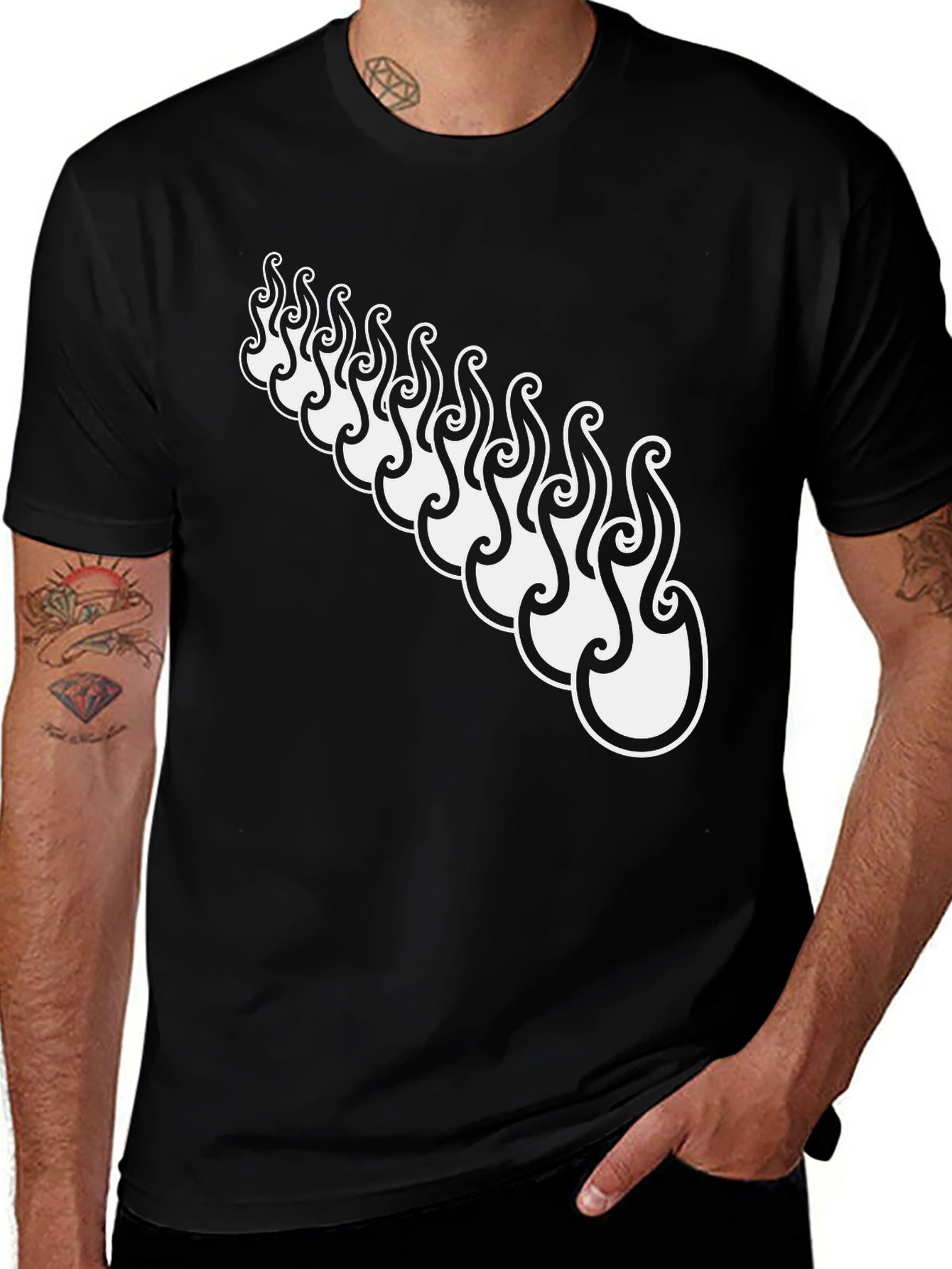 Variant 23 of Black Tee with Stylized Flame Design