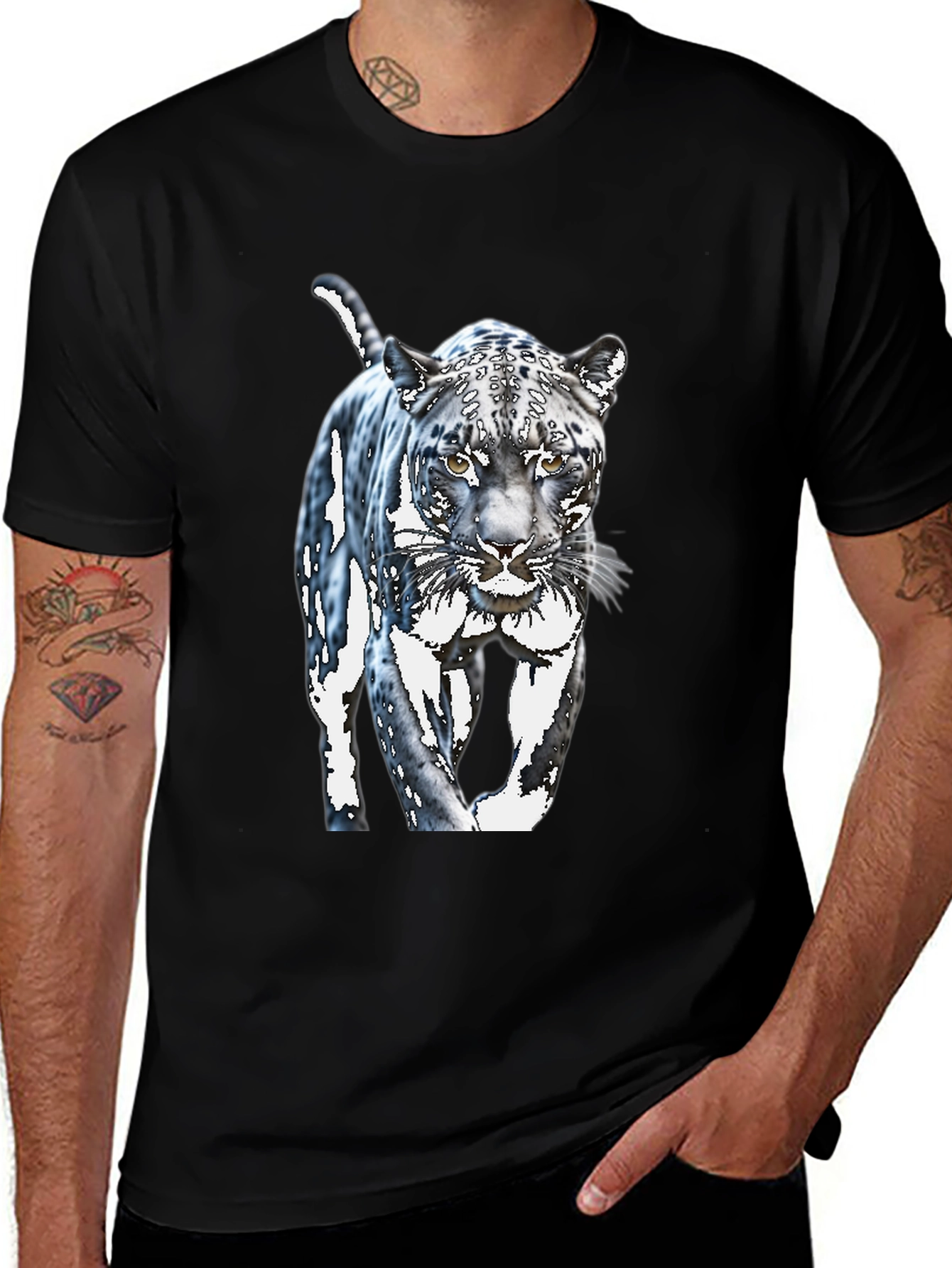 Variant 23 of Leopard Print Graphic Tee - Stylish Black T-Shirt