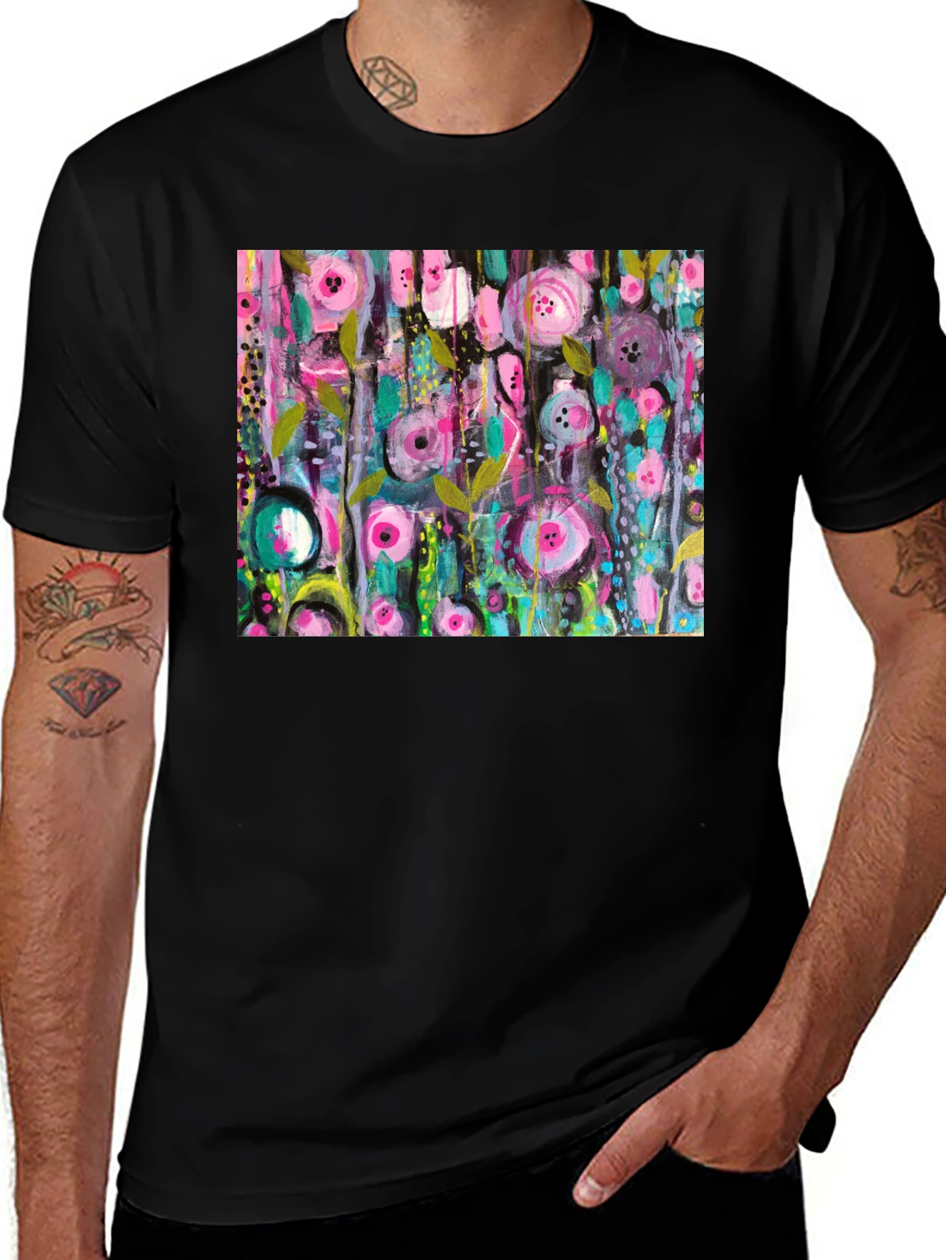 Variant 29 of Abstract Floral Print Black T-Shirt