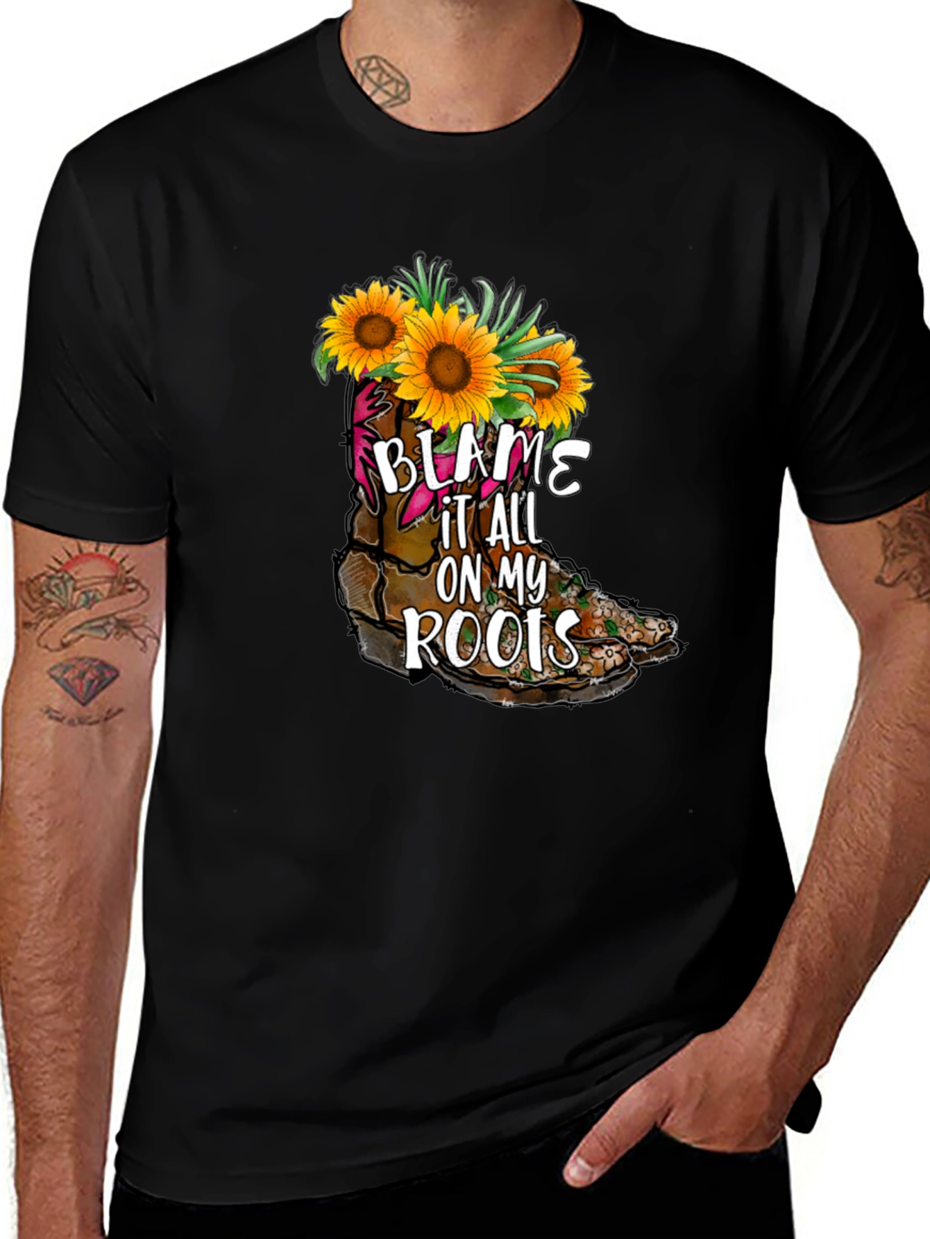 Black Blame It All On My Roots Sunflower Boot T-Shirt main image