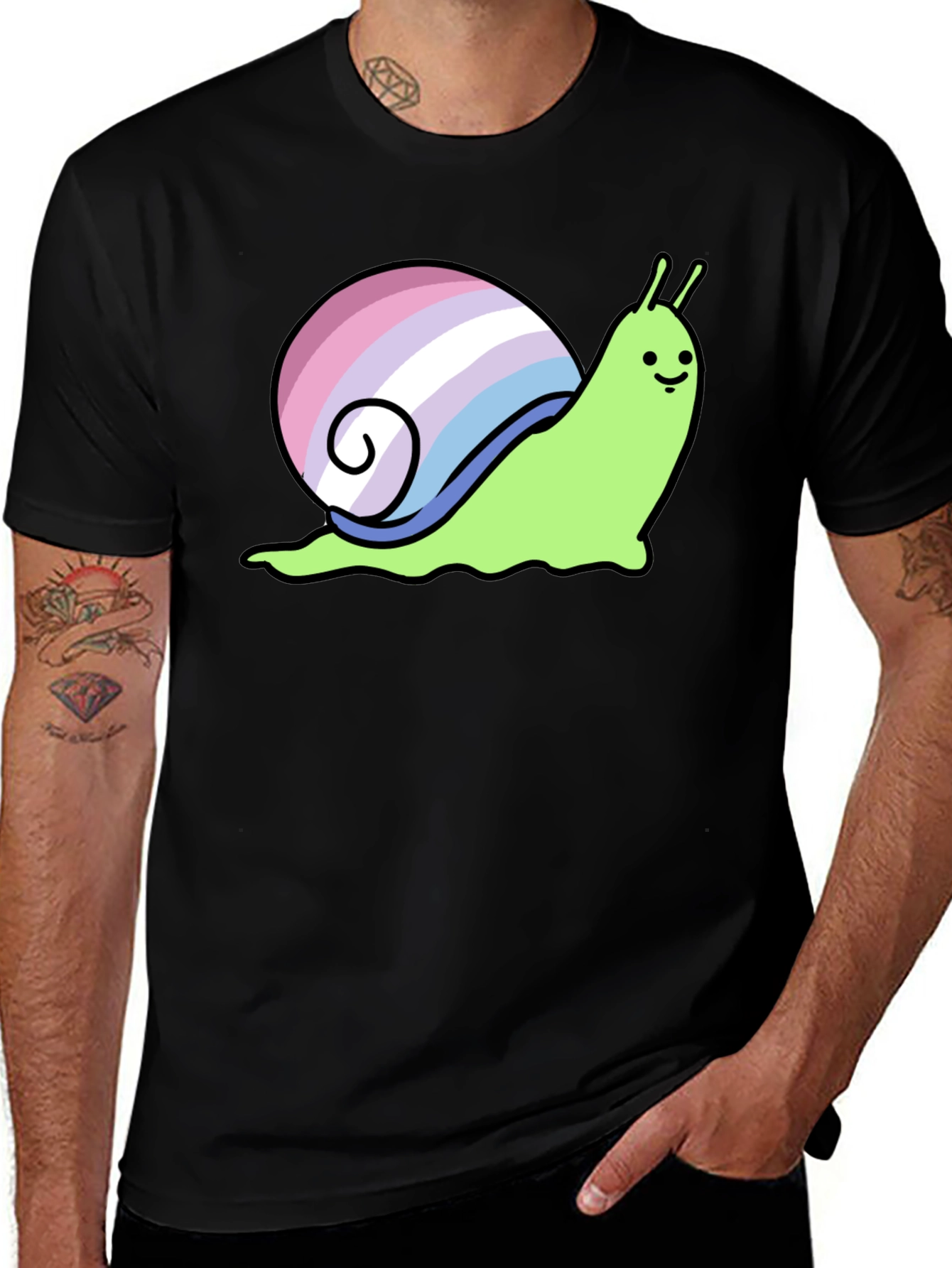 Variant 5 of Pride Snail Graphic Tee - Black Cotton T-Shirt