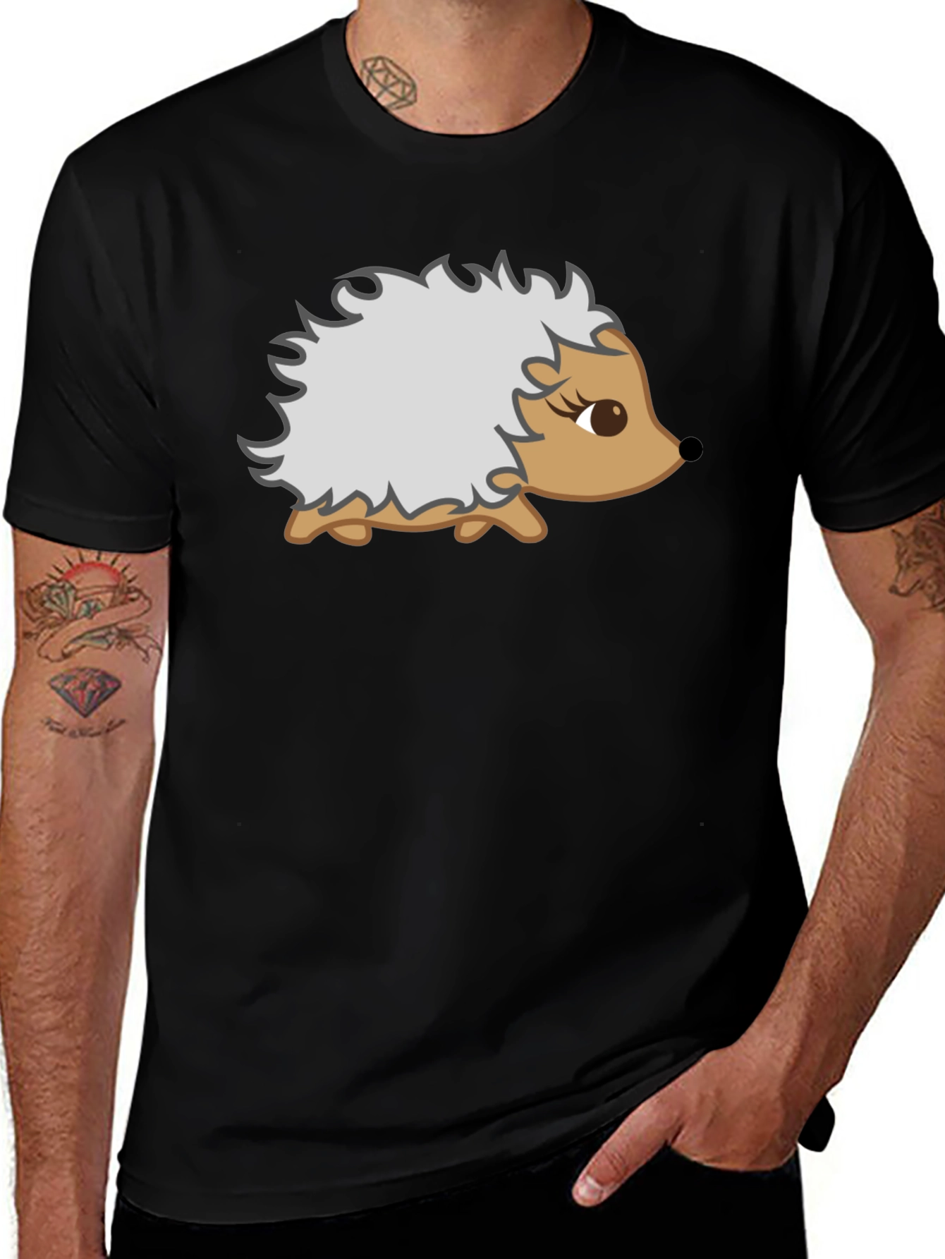 Variant 17 of Cute Hedgehog Graphic T-Shirt - Black