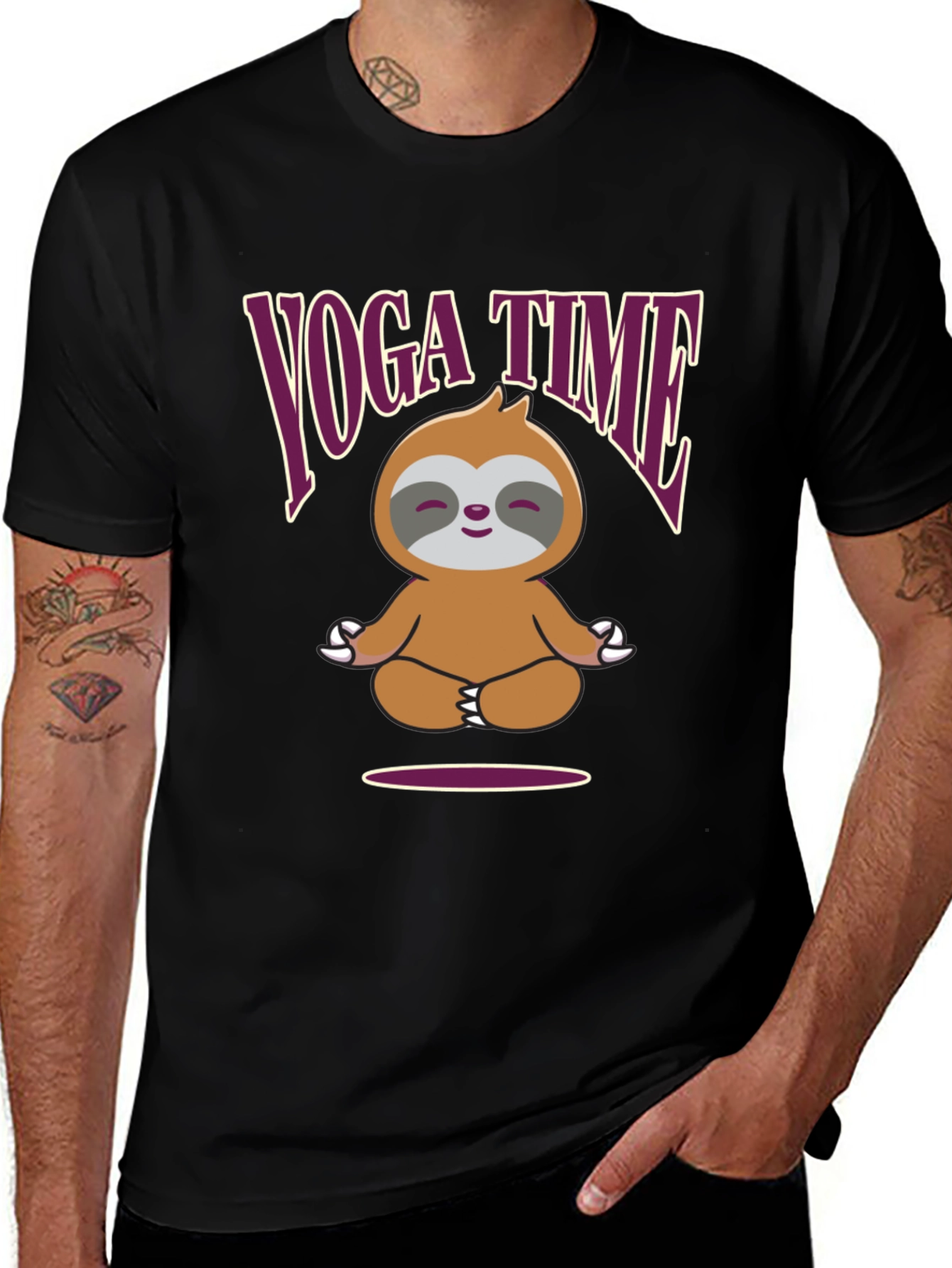 Variant 29 of Yoga Time Sloth Black Graphic Tee