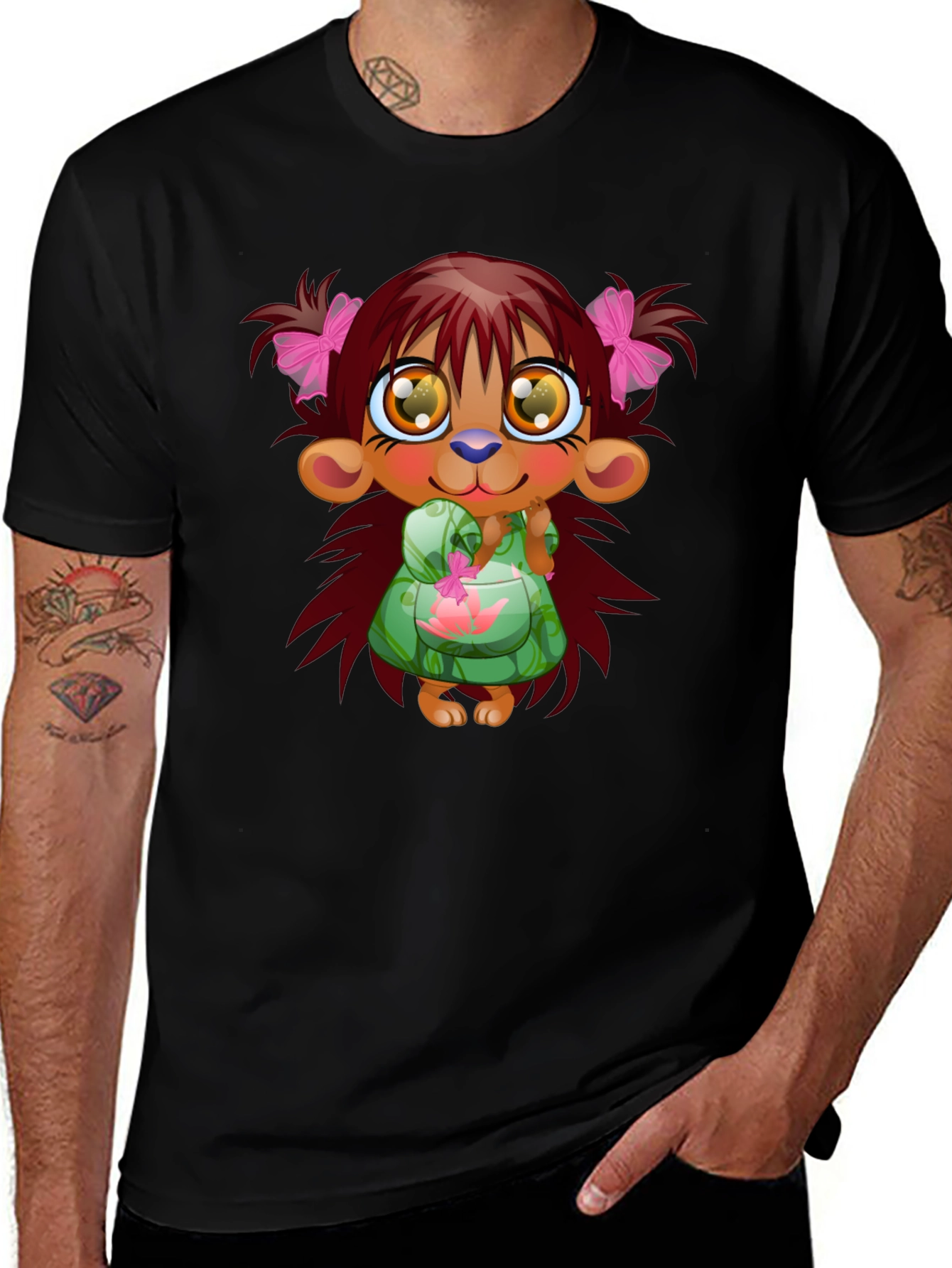 Variant 29 of Cute Cartoon Character Graphic Black T-Shirt