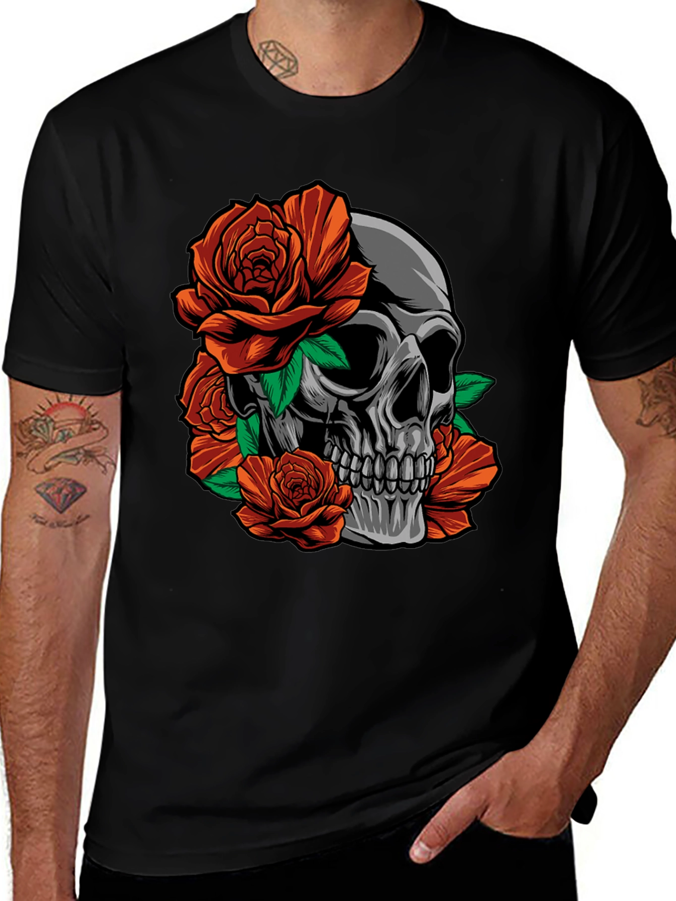 Variant 27 of Skull & Roses Graphic T-Shirt - Edgy Style
