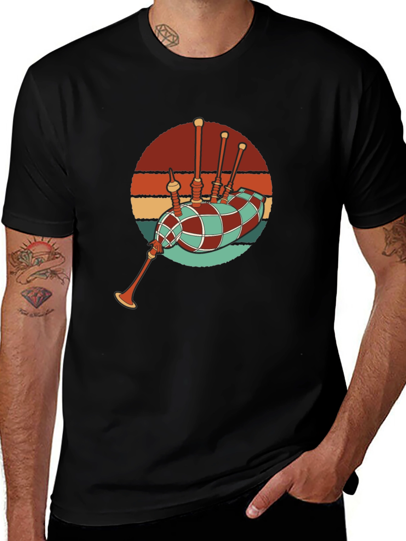 Variant 4 of Retro Bagpipe Graphic T-Shirt - Black