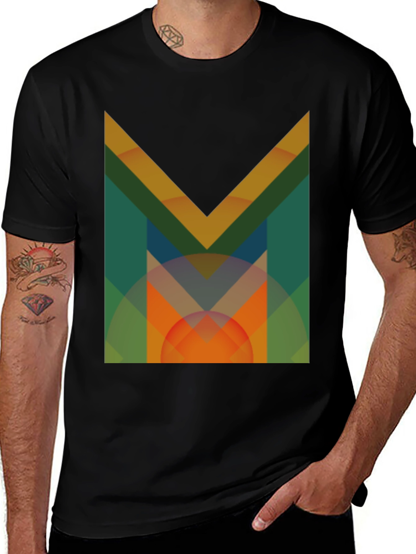 Variant 7 of Abstract Geometric 'M' Graphic Black T-Shirt