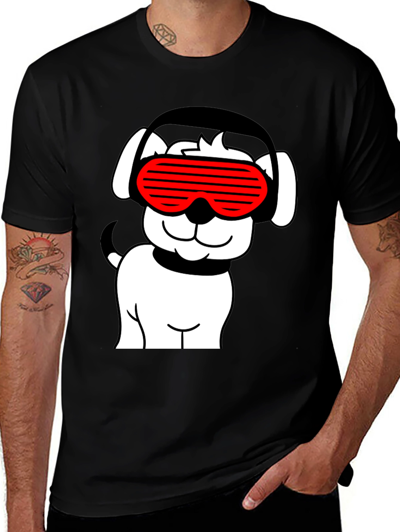 Variant 9 of Cool Dog T-Shirt - Black with Red Sunglasses