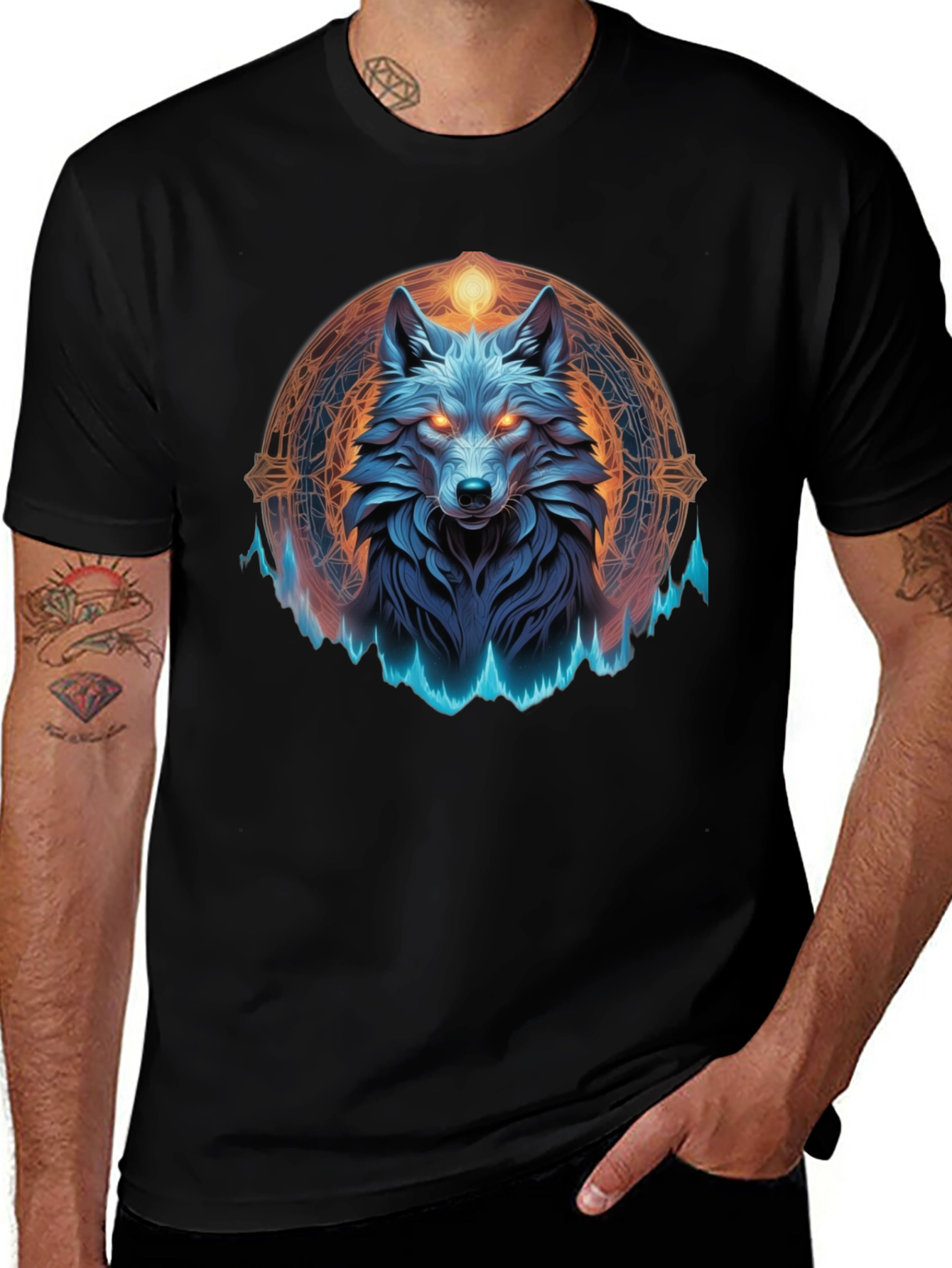 Variant 6 of Mystic Wolf Graphic Tee - Black T-Shirt