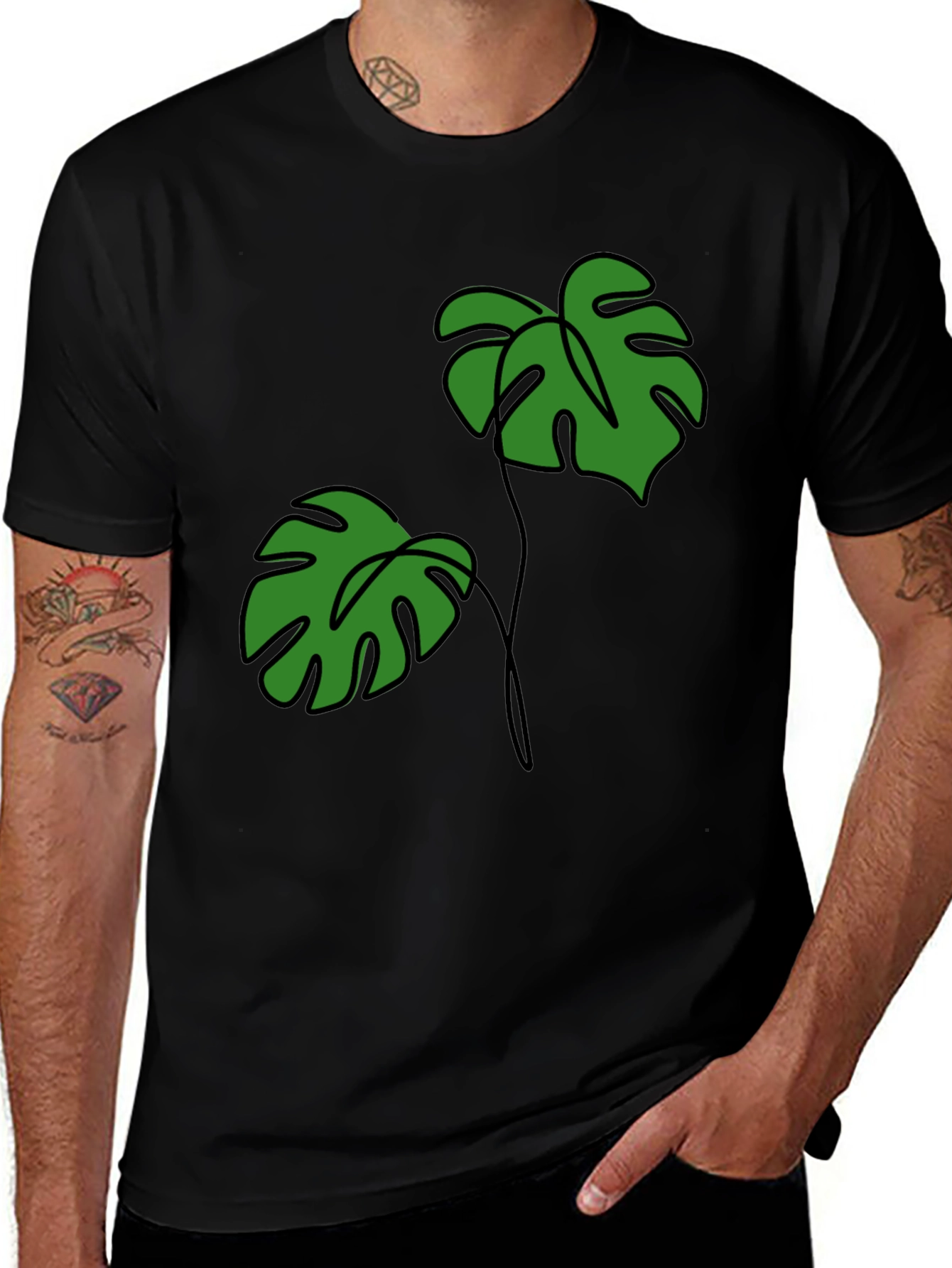 Variant 18 of Tropical Monstera Leaf Graphic Tee - Black