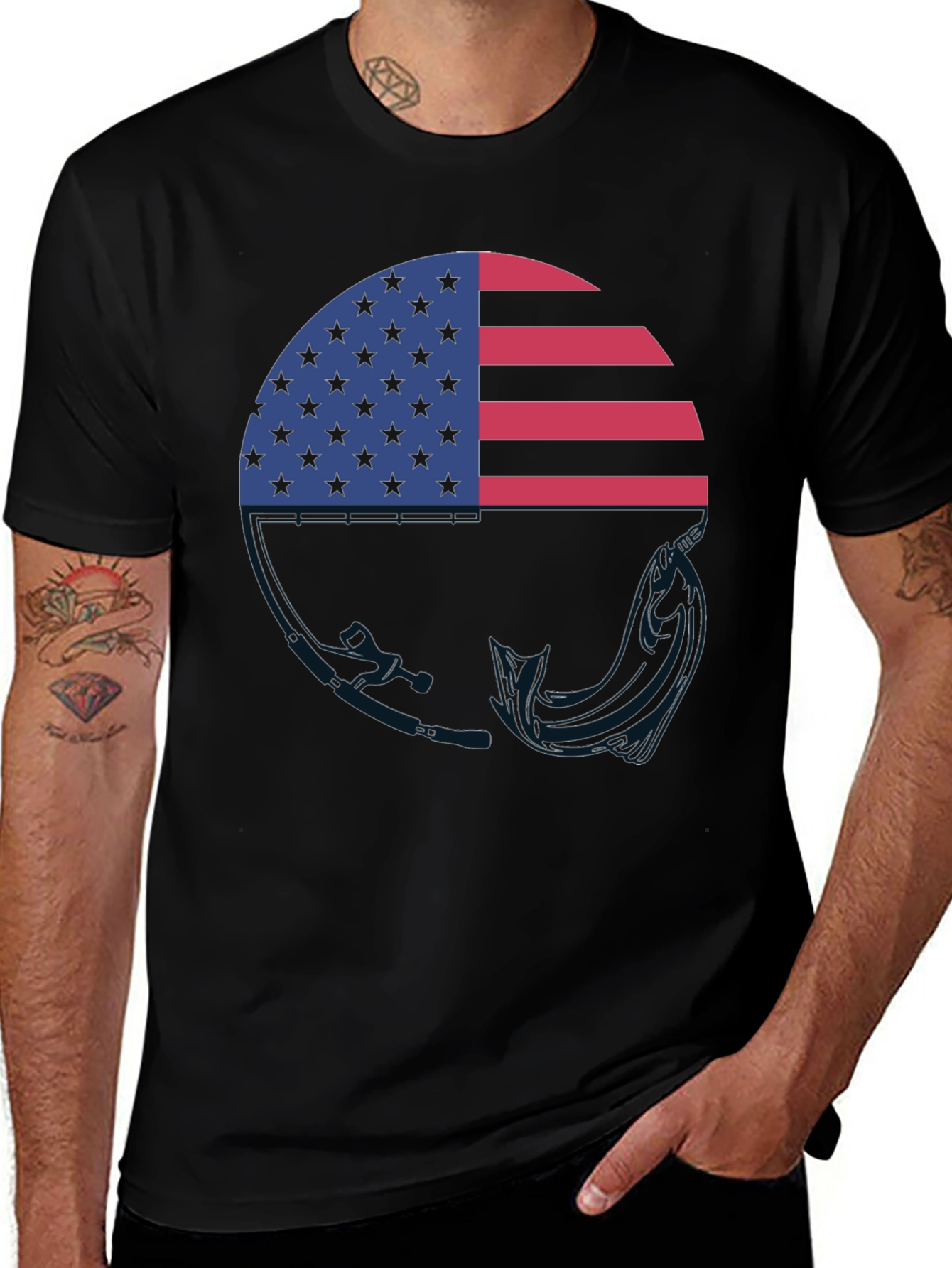 Variant 12 of American Flag Fishing T-Shirt - Patriotic Angler