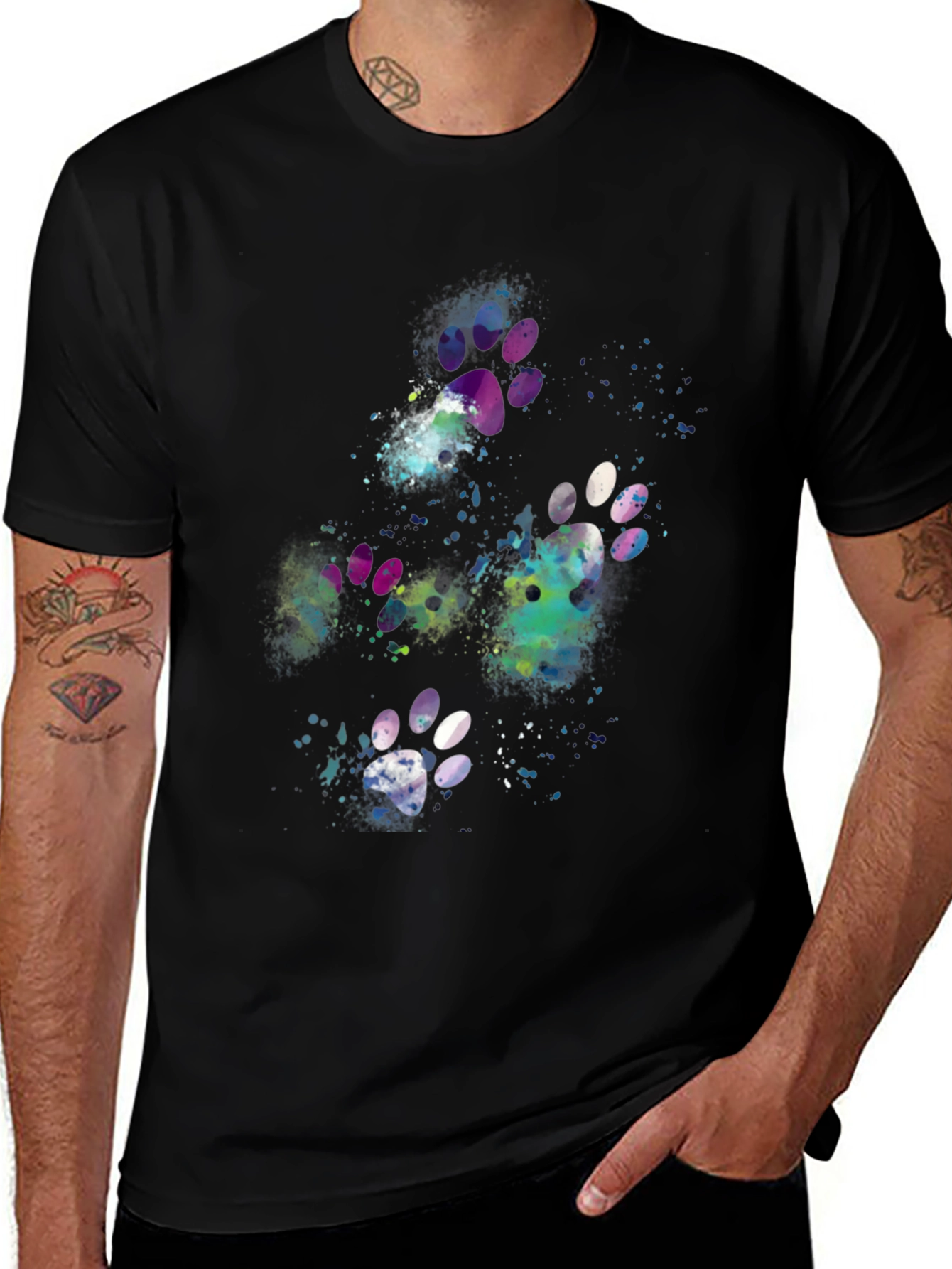 Variant 19 of Paw Print Graphic Tee - Stylish Men's Black T-Shirt