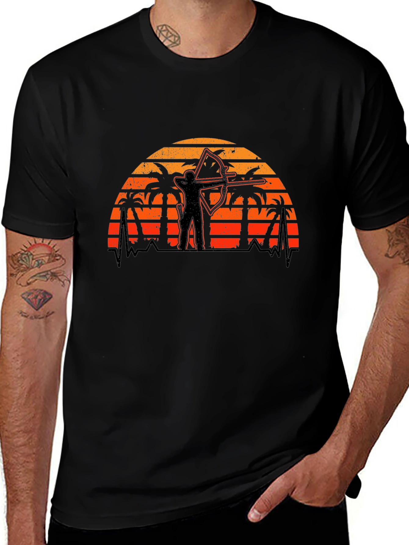 Black Archer Sunset Graphic Tee - Tropical Archery Shirt main image
