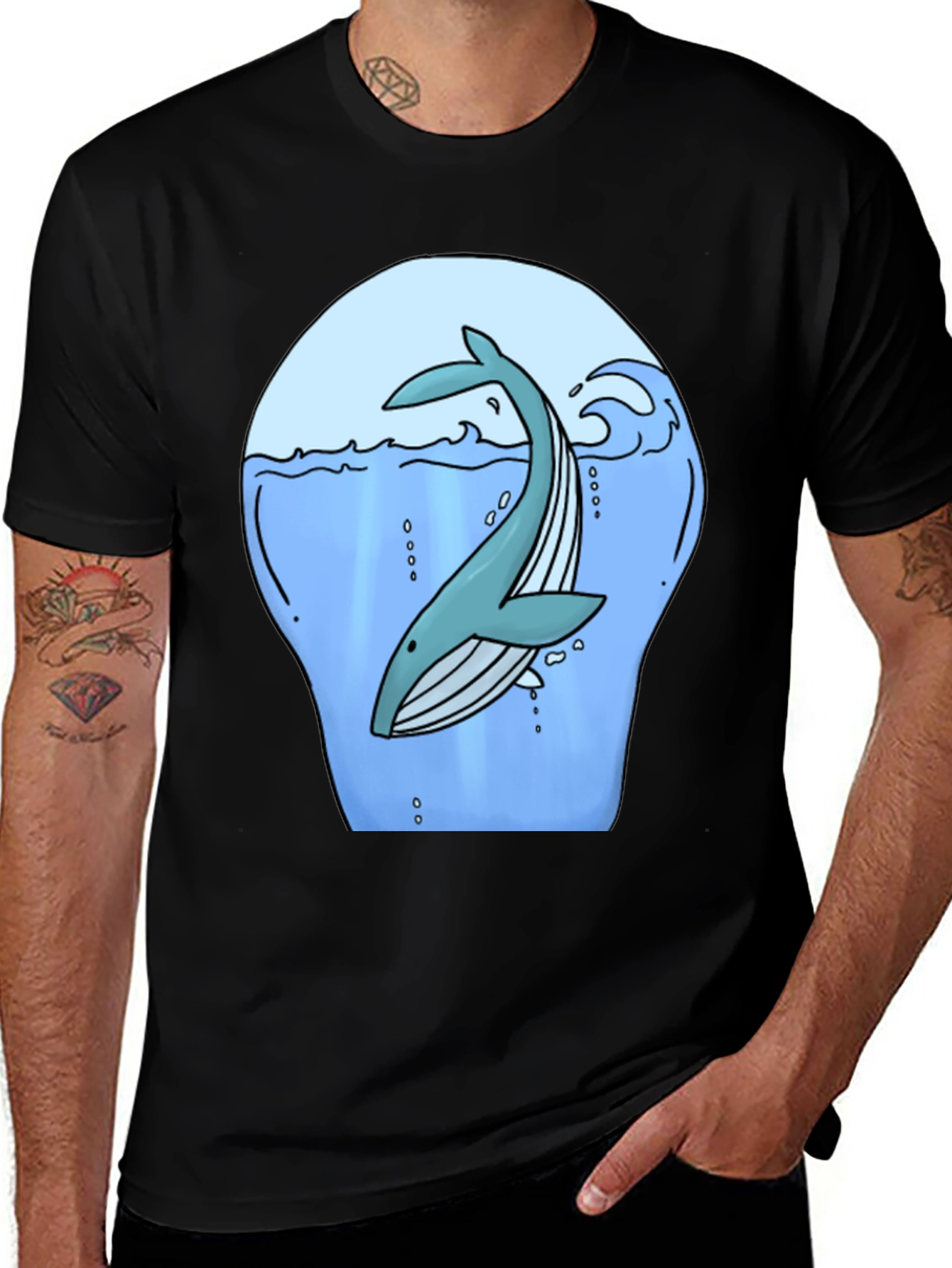Variant 19 of Whale in Water Graphic Tee - Black T-Shirt
