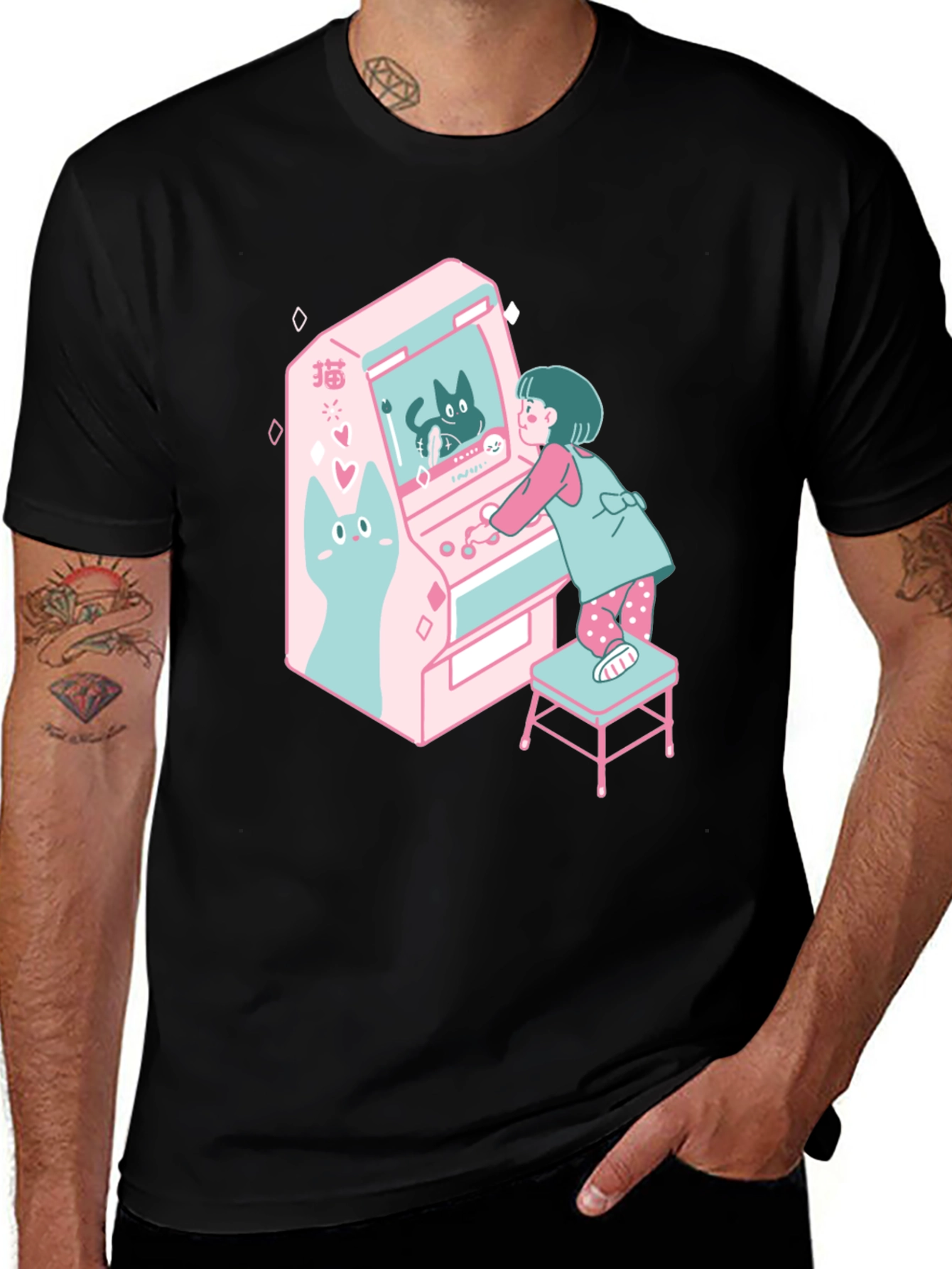 Retro Anime Girl & Arcade Game Graphic T-Shirt