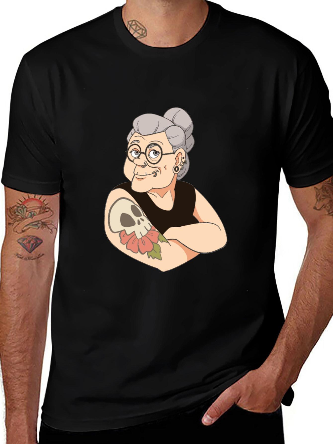 Variant 2 of Tattooed Grandma Graphic Tee - Cool & Edgy!