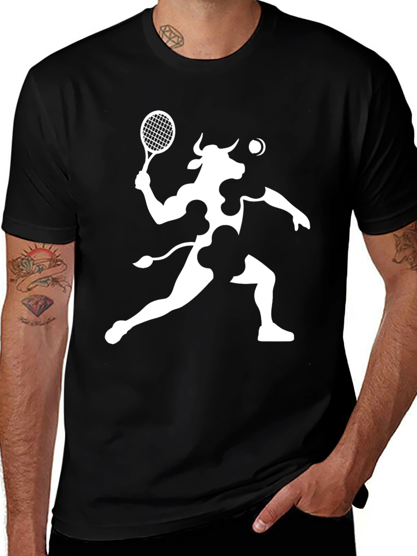 Variant 7 of Cow Tennis Player Black T-Shirt