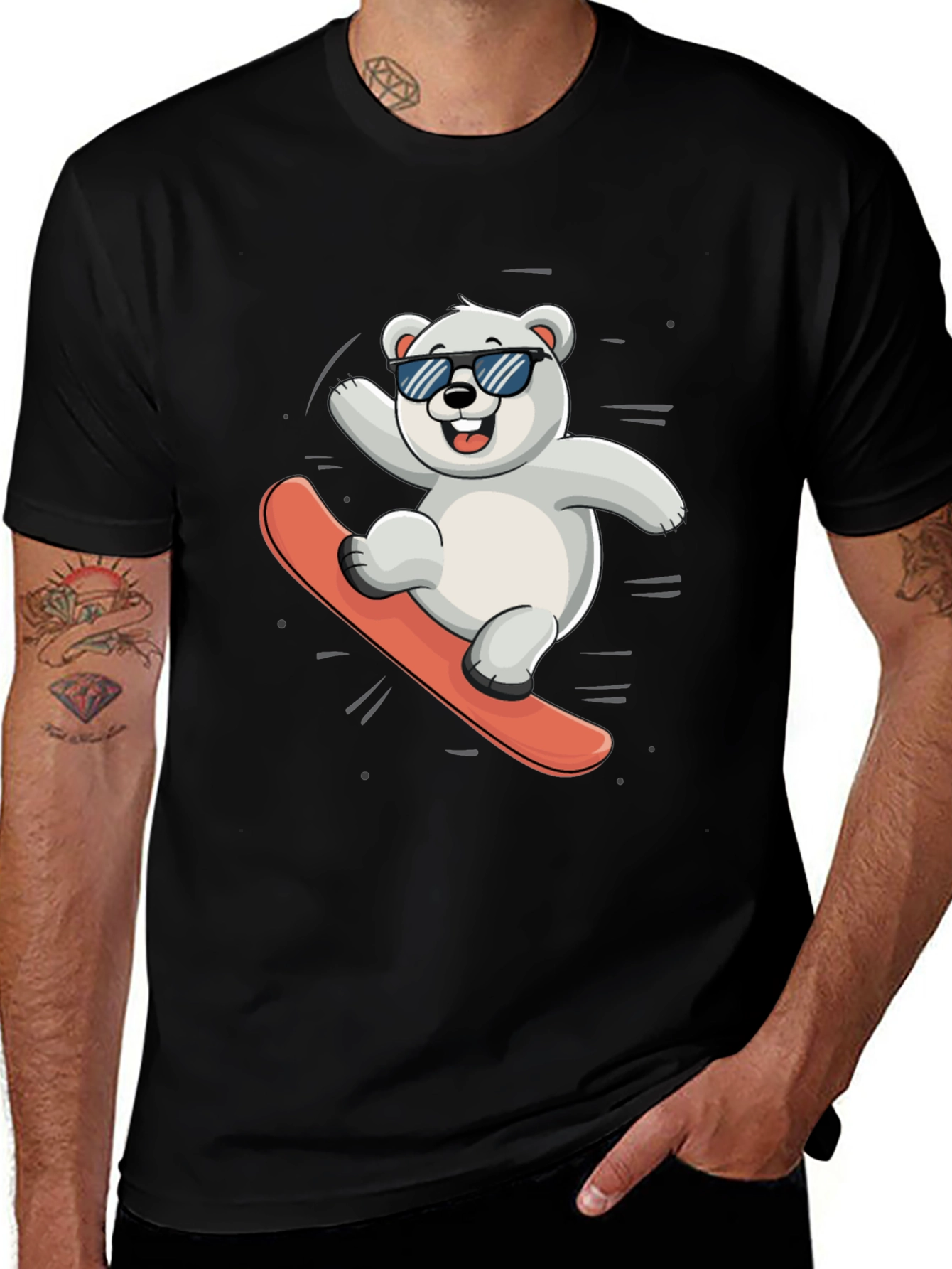 Variant 4 of Cool Polar Bear Snowboarding Graphic Tee
