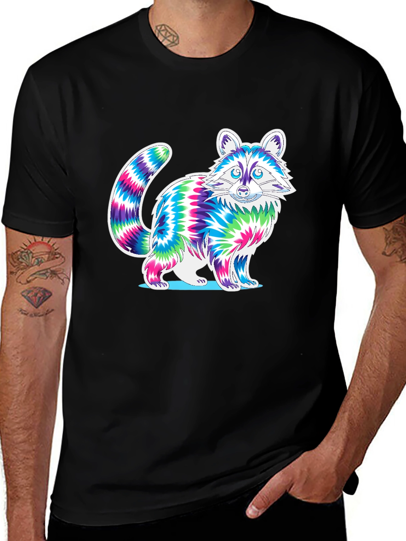 Variant 21 of Tie-Dye Raccoon Graphic Tee - Funky Animal T-Shirt