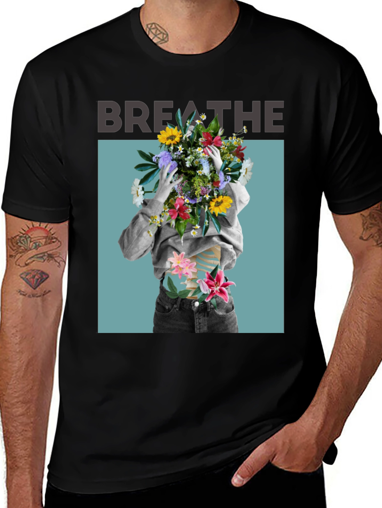 Variant 3 of Breathe Floral Graphic Black T-Shirt