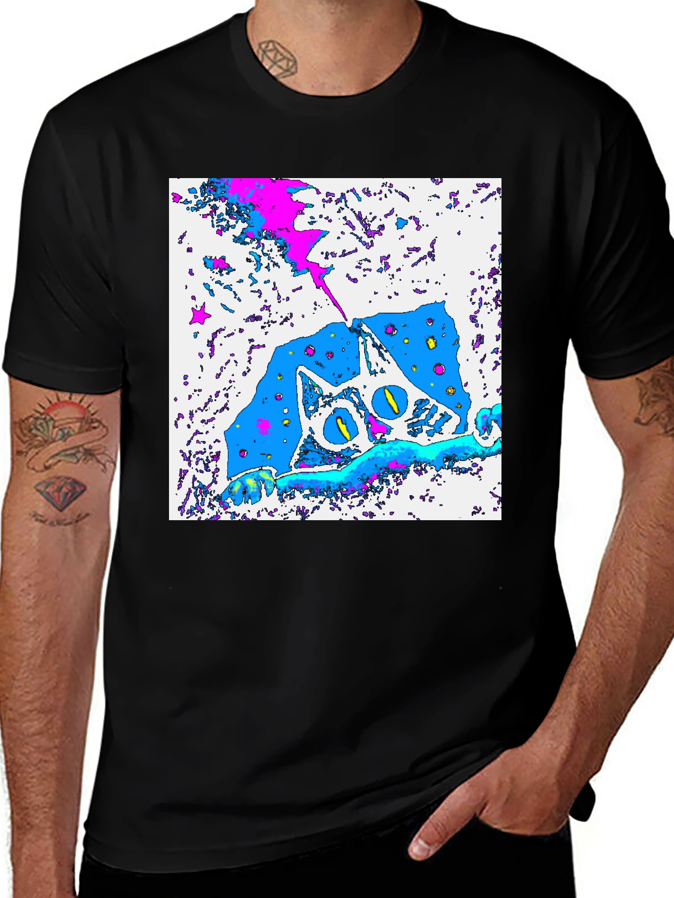 Variant 29 of Funky Cat Graphic Tee - Black Cotton Blend