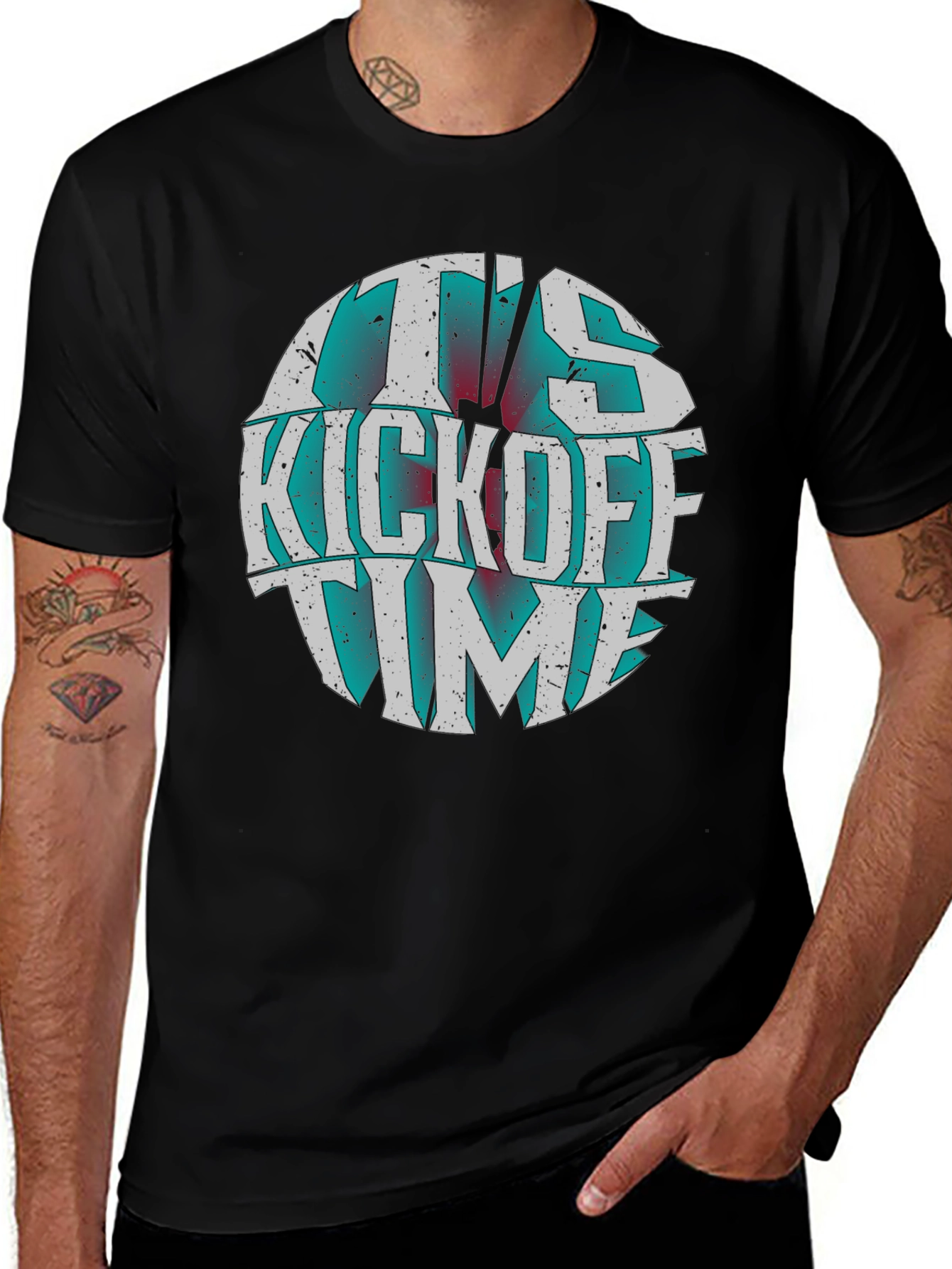 Variant 29 of It's Kickoff Time Graphic Tee - Black Cotton T-Shirt