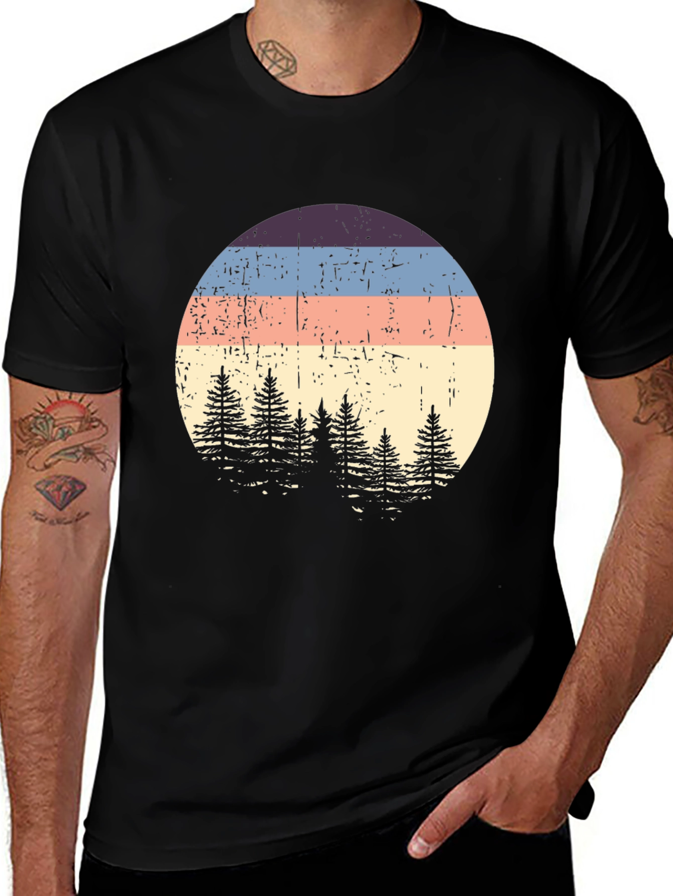 Variant 30 of Retro Sunset Pine Tree Graphic Tee