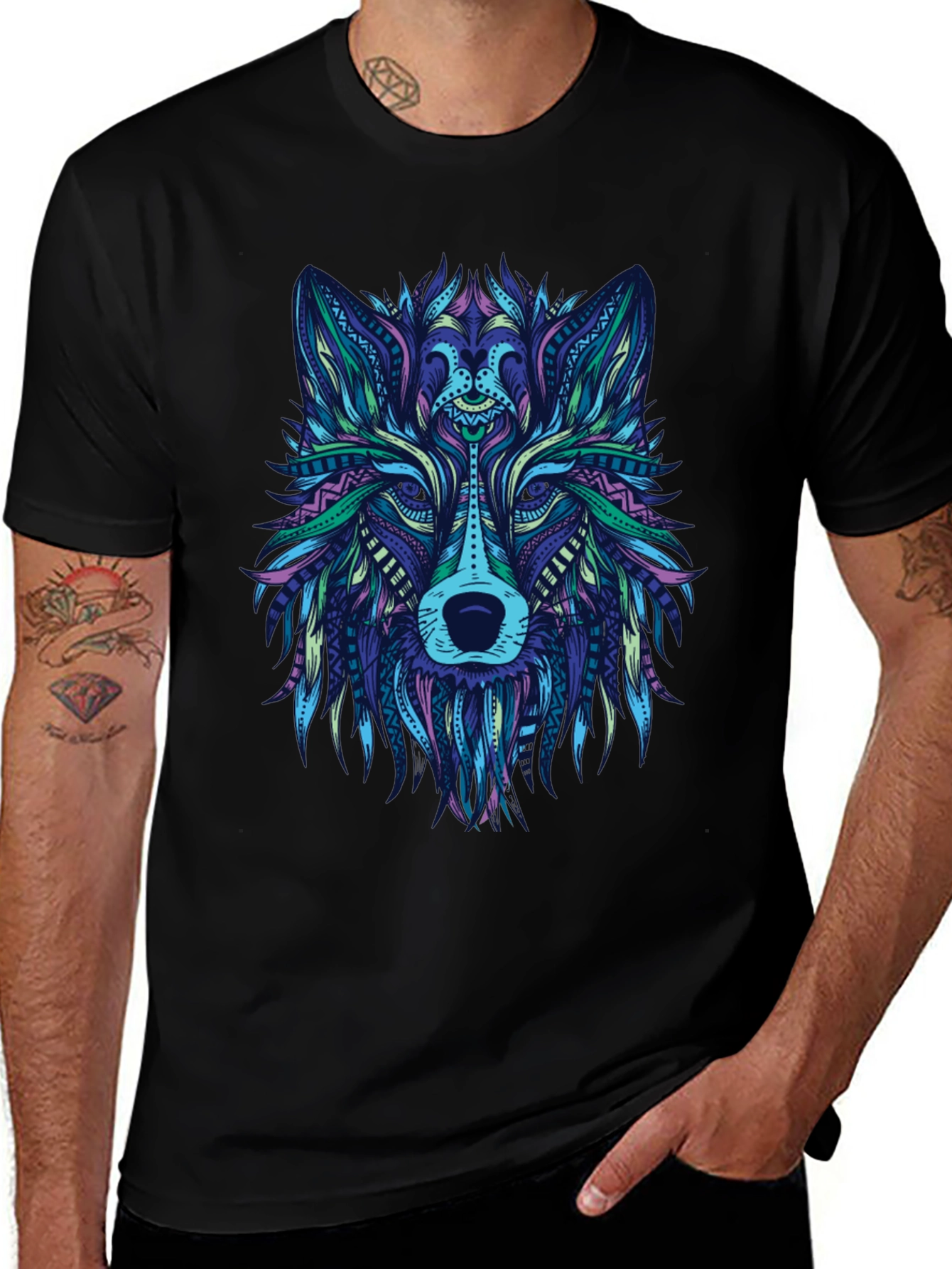 Variant 30 of Abstract Wolf Graphic Tee - Men's Black T-Shirt