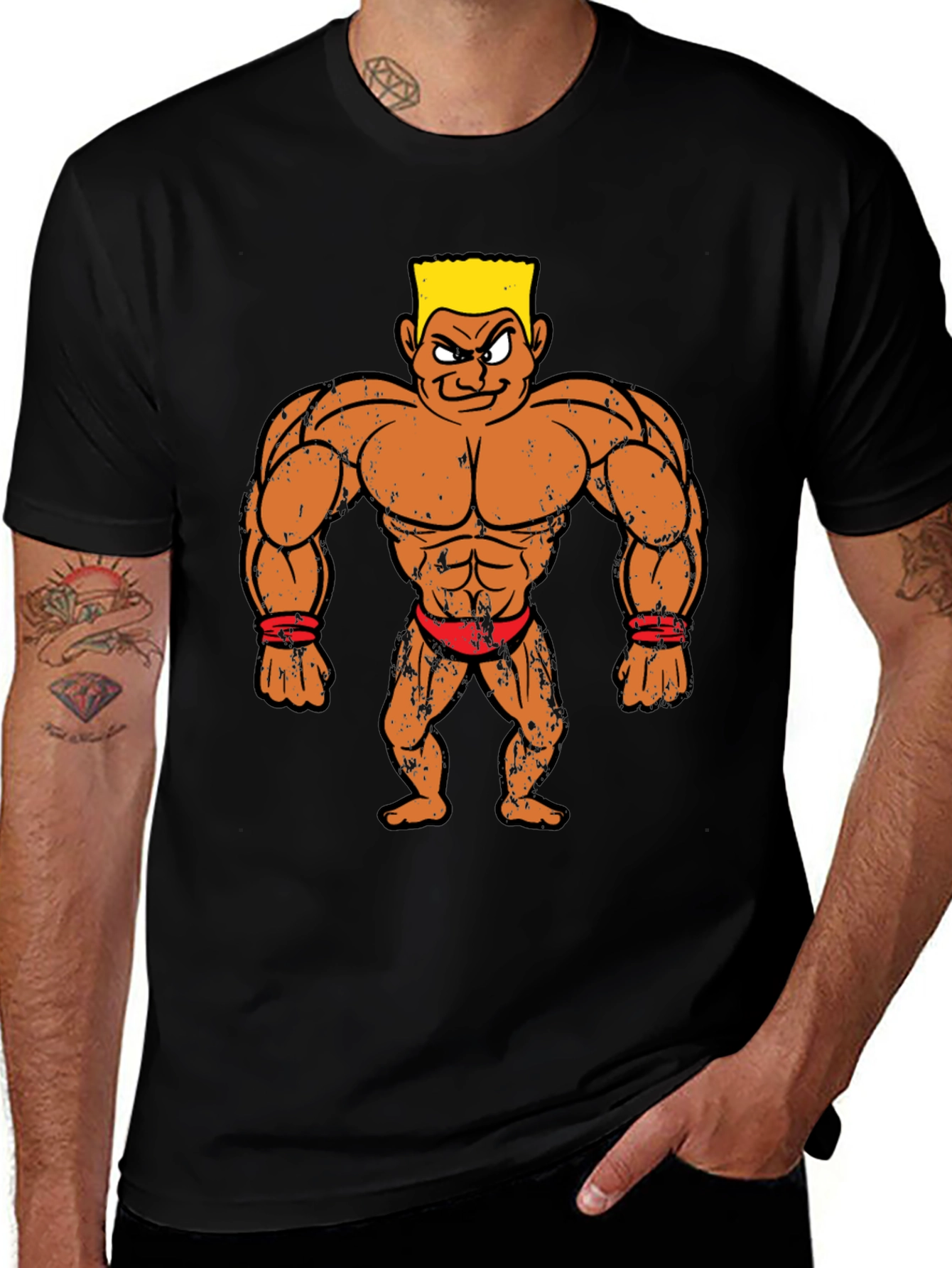 Variant 12 of Cartoon Bodybuilder Graphic Tee - Black