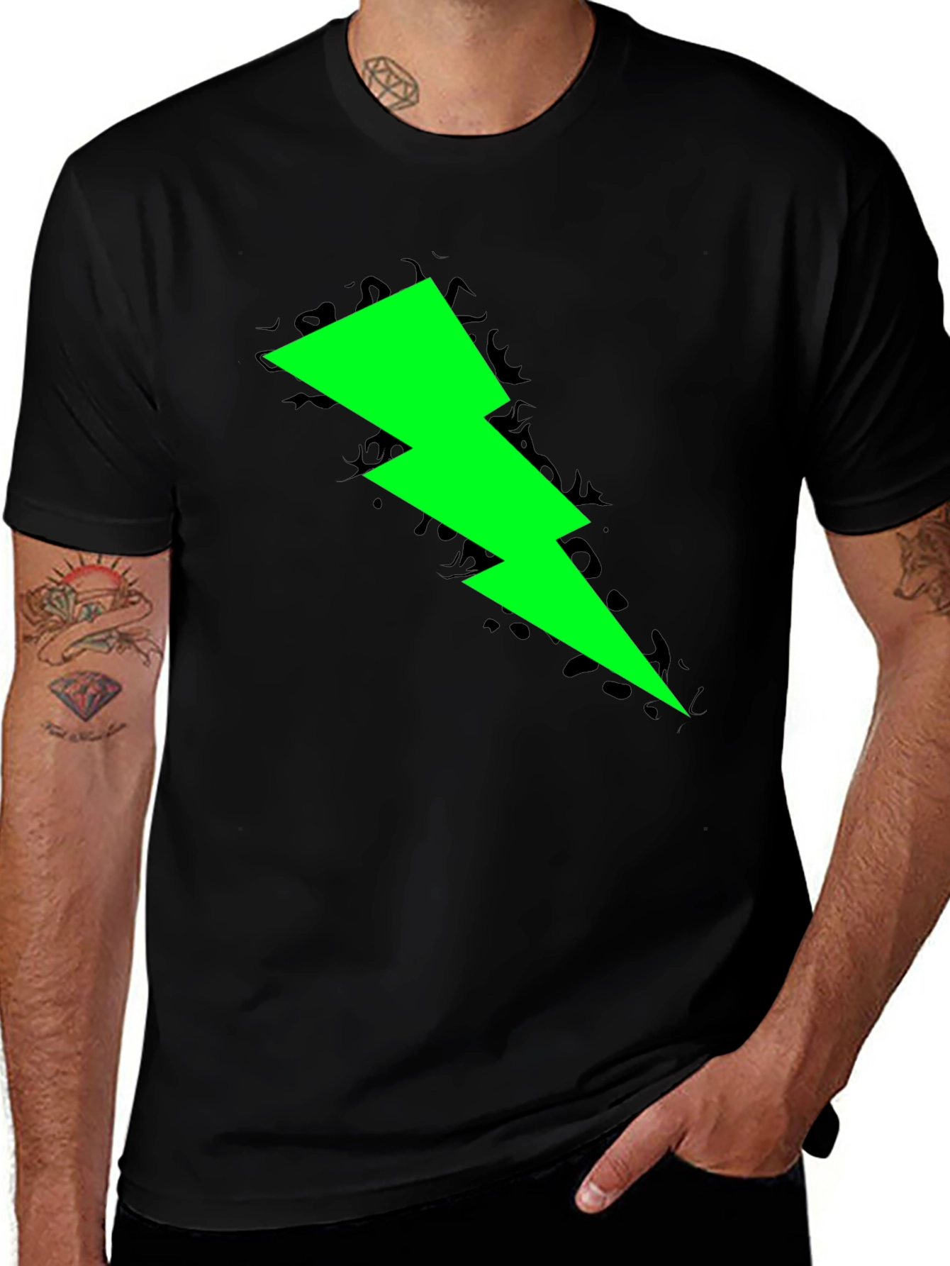Variant 24 of Neon Lightning Bolt Graphic Black T-Shirt