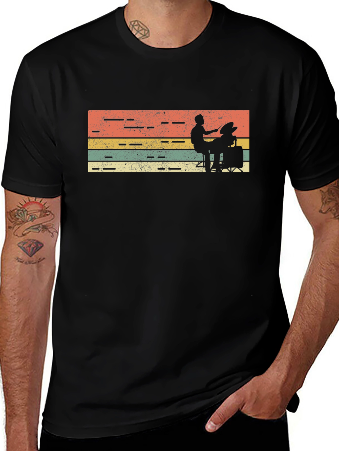 Variant 12 of Retro Drummer Silhouette T-Shirt