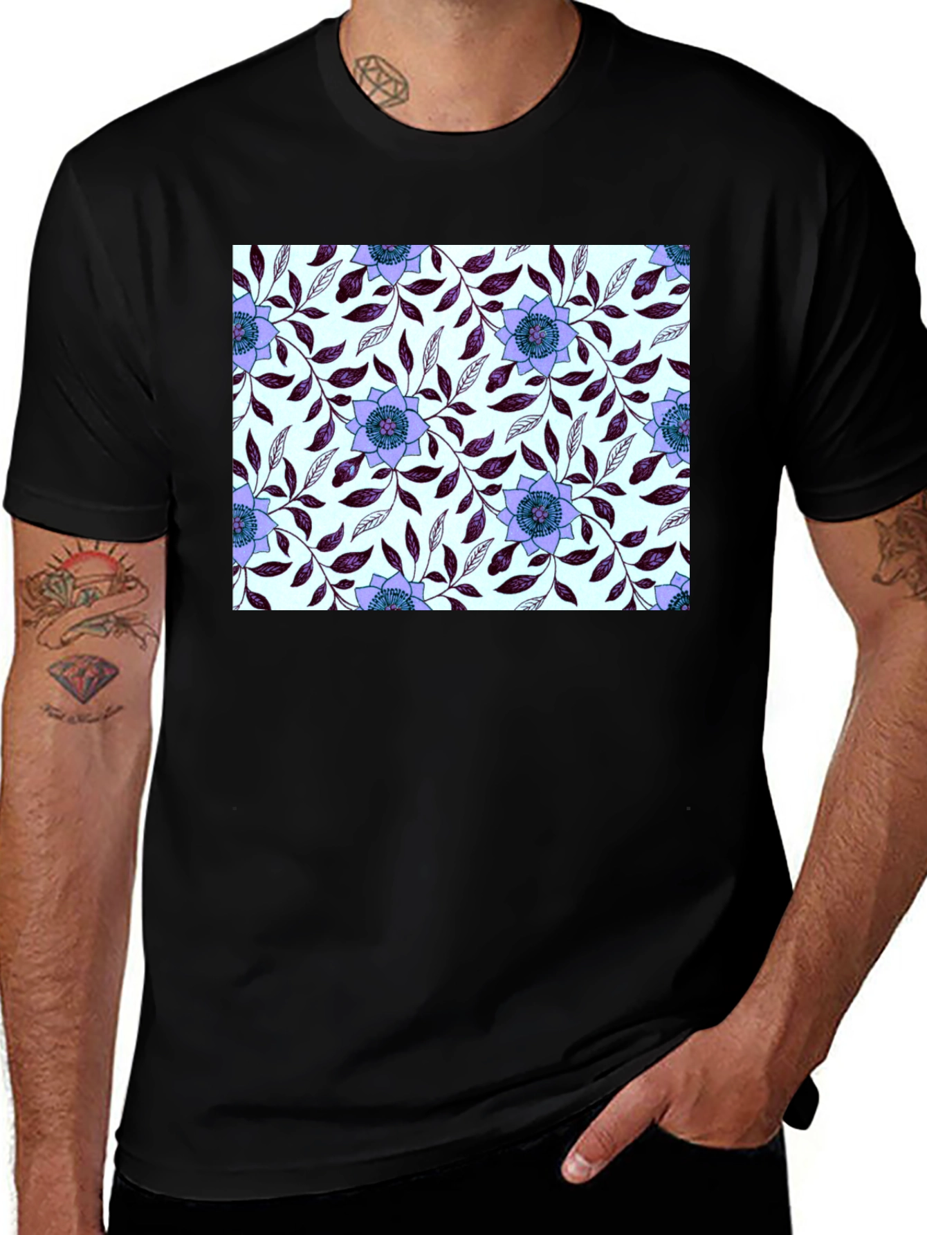 Variant 12 of Floral Pattern Black T-Shirt
