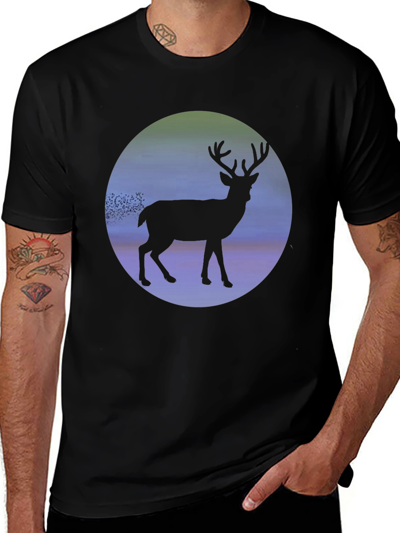 Variant 7 of Deer Silhouette Graphic Tee - Men's Black T-Shirt