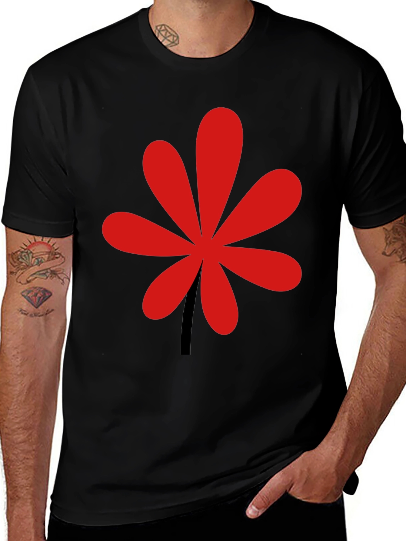 Variant 23 of Black T-Shirt with Red Flower Design