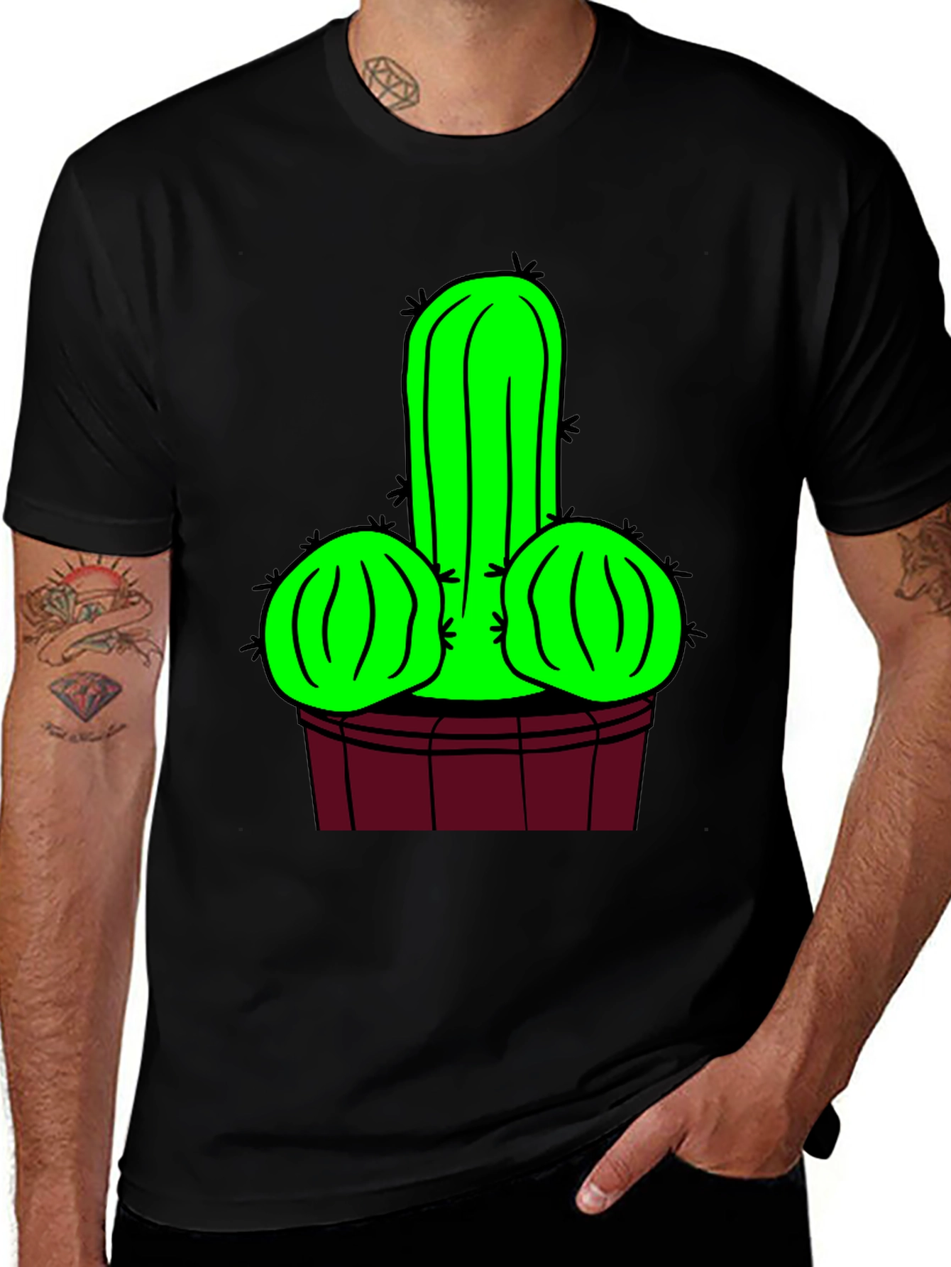 Variant 12 of Novelty Cactus Graphic T-Shirt - Black