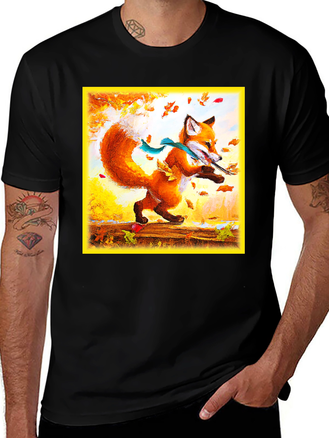 Variant 23 of Whimsical Fox Art T-Shirt: Autumn Adventure Design
