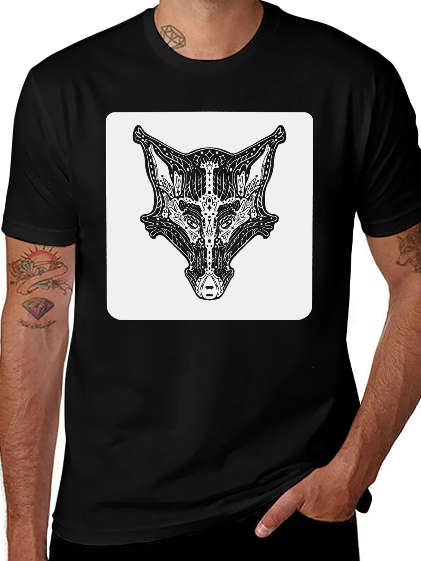 Variant 2 of Tribal Fox Graphic Black T-Shirt