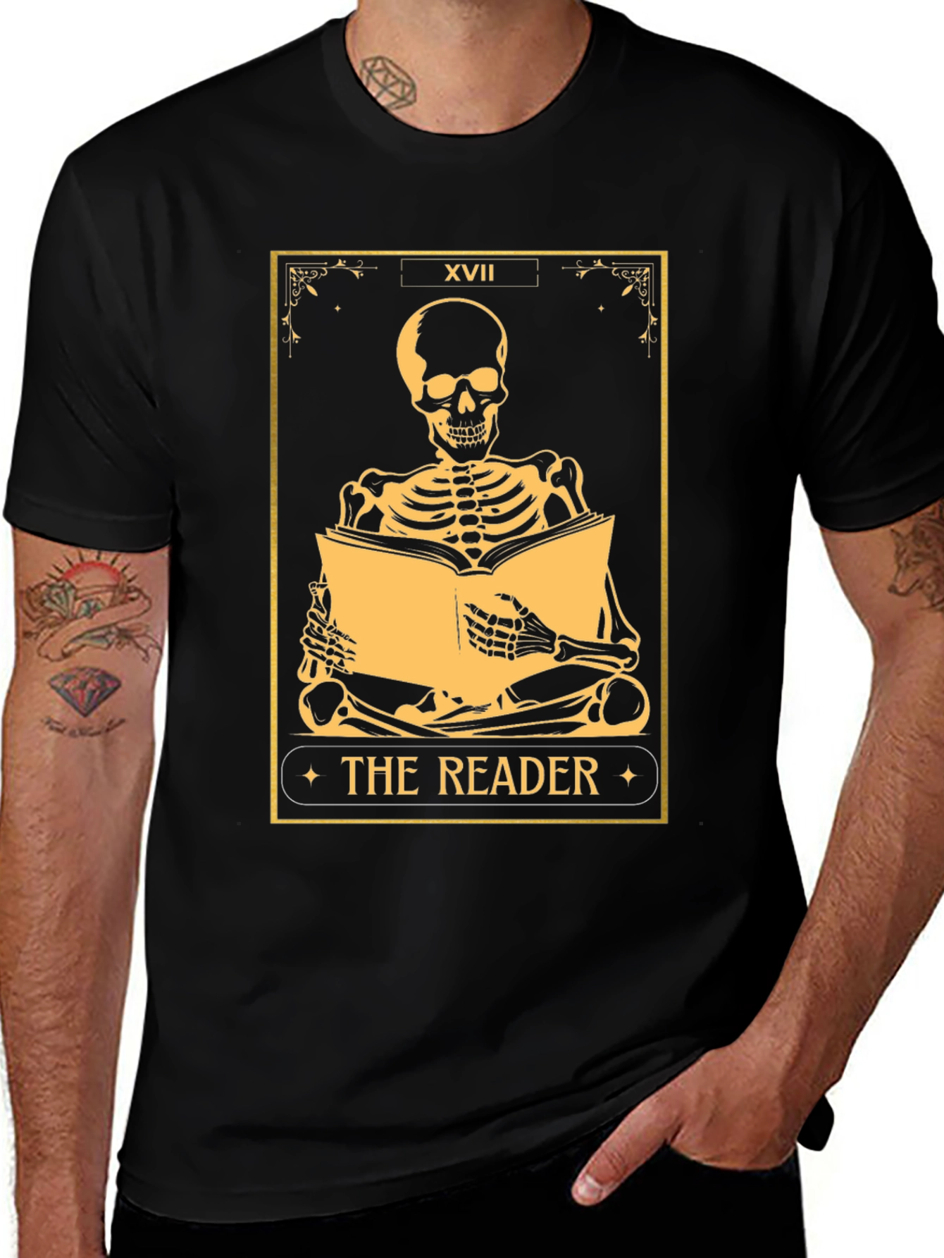 Variant 9 of The Reader Tarot Skeleton T-Shirt - Unique Graphic Tee