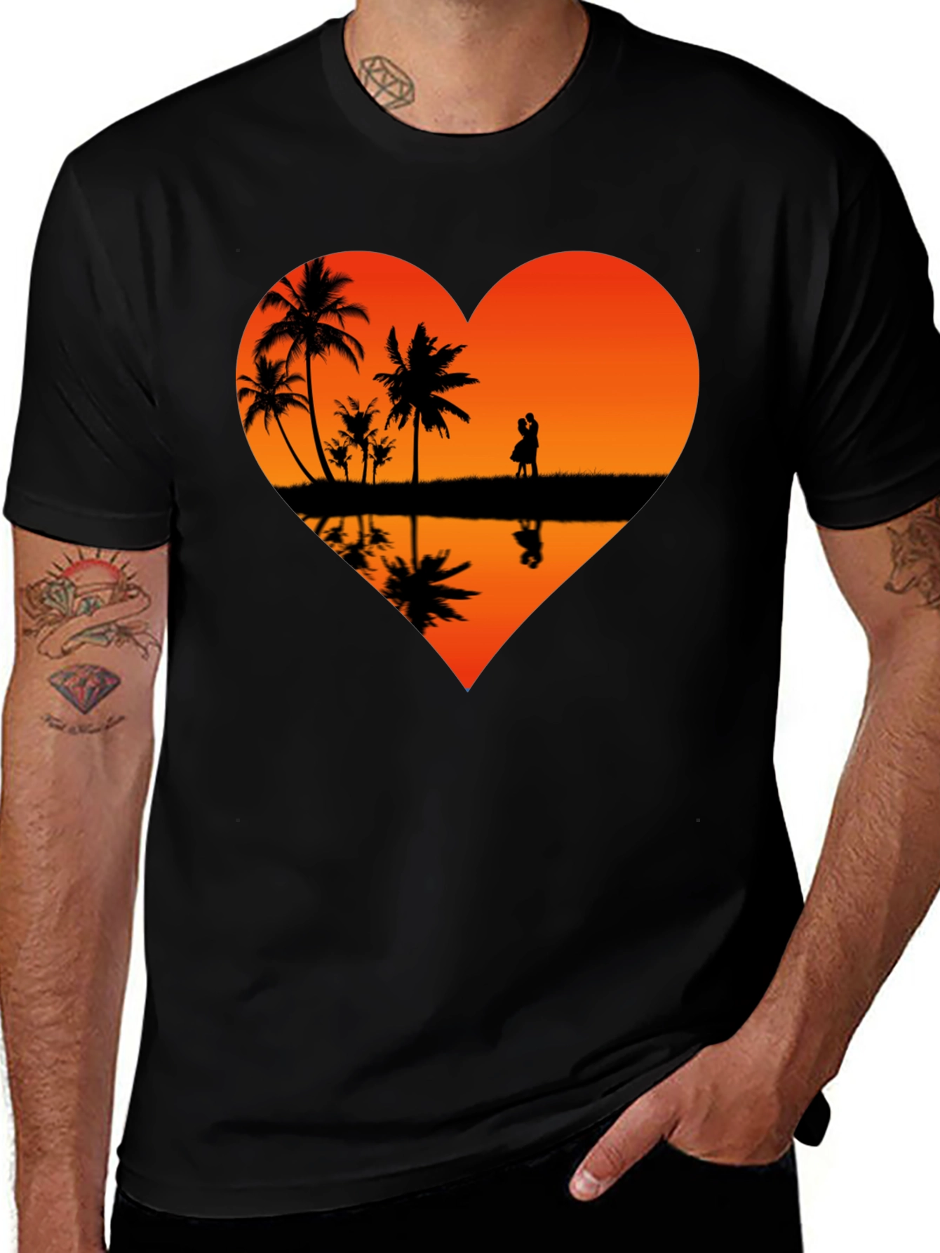 Variant 5 of Sunset Beach Couple Heart Graphic T-Shirt